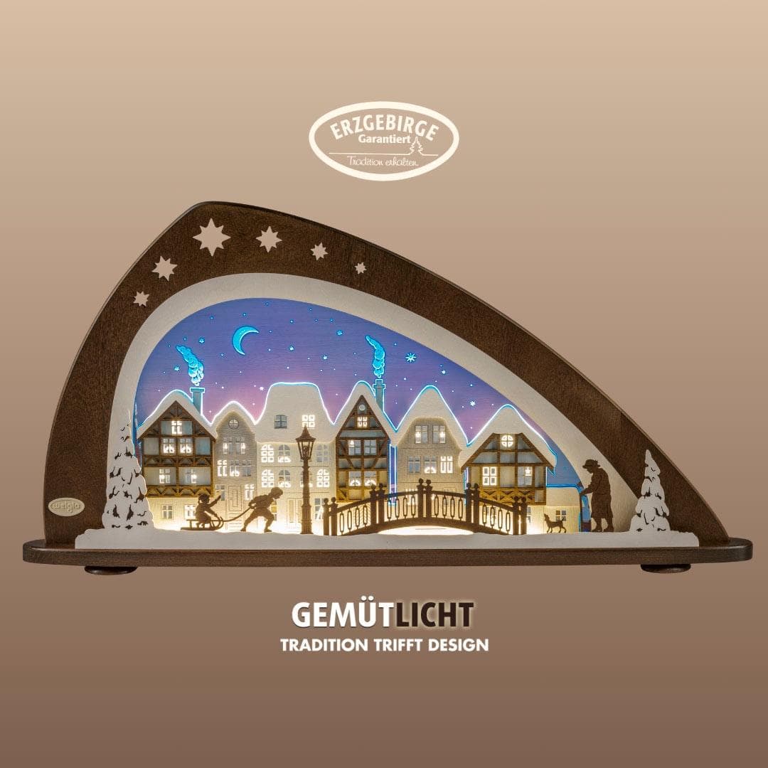 WEIGLA LED Lichterbogen Winter mit Altstadt Holz Acrylglas