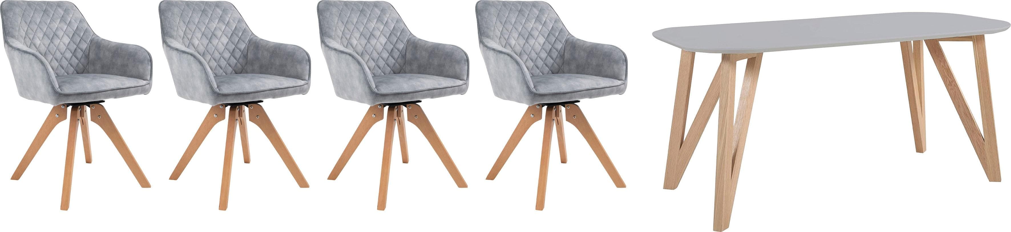 SalesFever Essgruppe, (5-tlg), Tischbreite 180 cm, Stühle 180° drehbar, mit Samtverlours