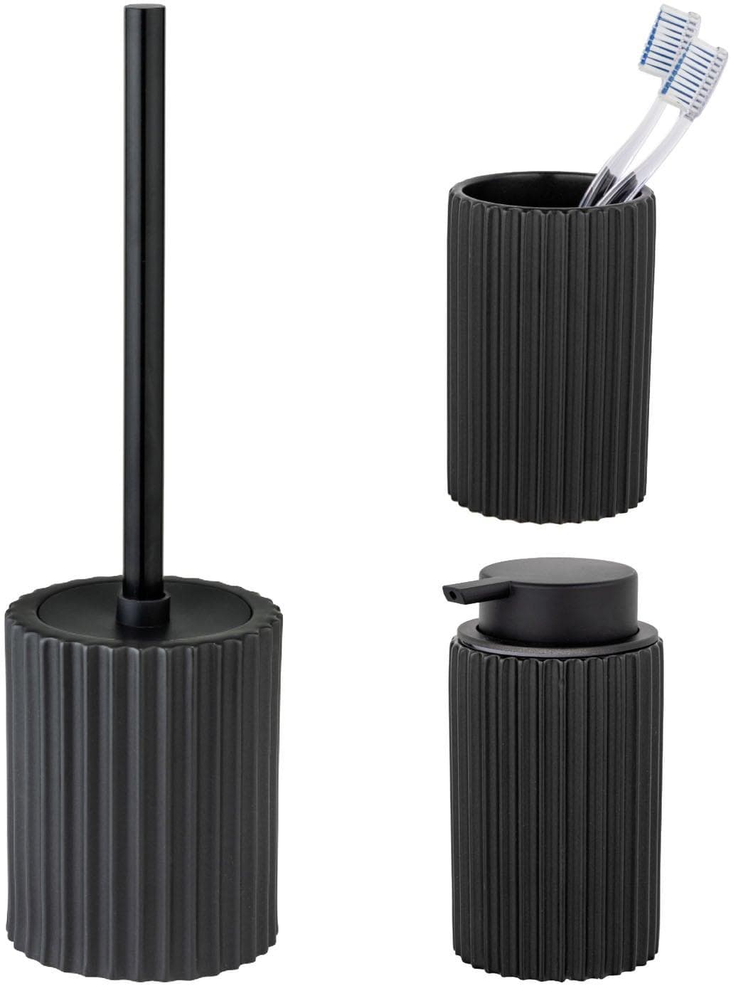 SCHÖNER WOHNEN-KOLLEKTION Badaccessoire-Set Soliera Schwarz Geriffelt Edelstahl Keramik