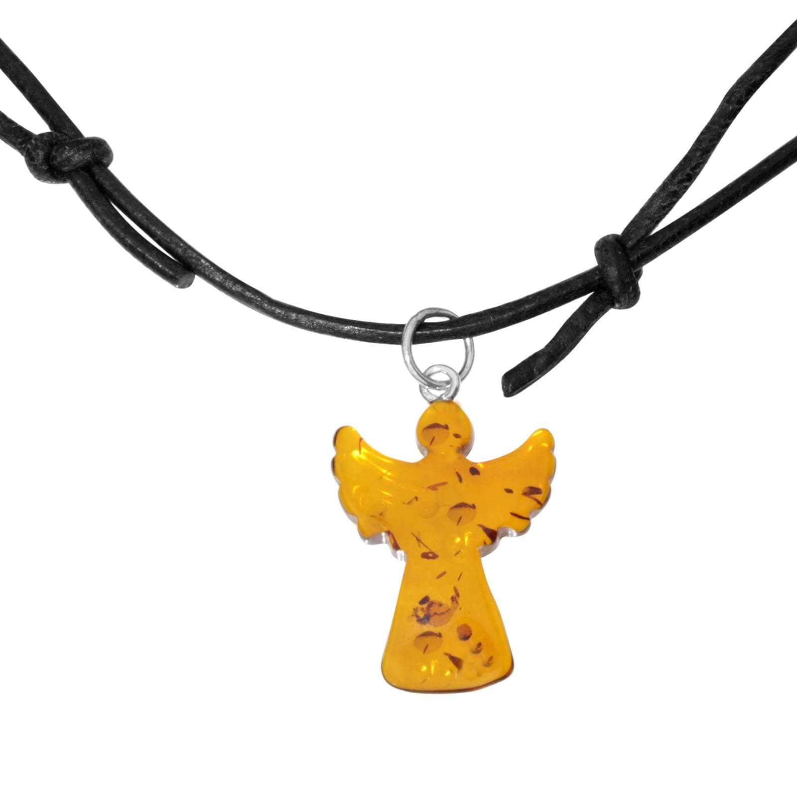 OSTSEE-SCHMUCK Bernstein Kette mit Anhänger Engel Lederband Braun