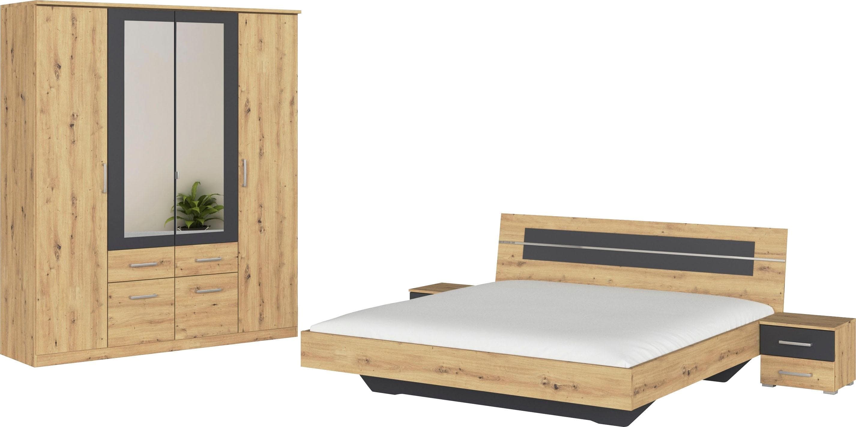 Rauch BURANO Schlafzimmer-Set Grau 4-türig mit Bett 180x200