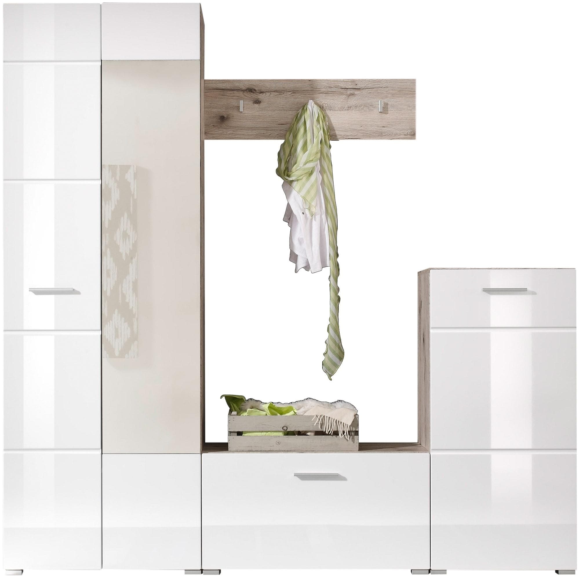 HBZ Kompaktgarderobe SIXX Weiß Hochglanz 4-teilig mit Spiegel