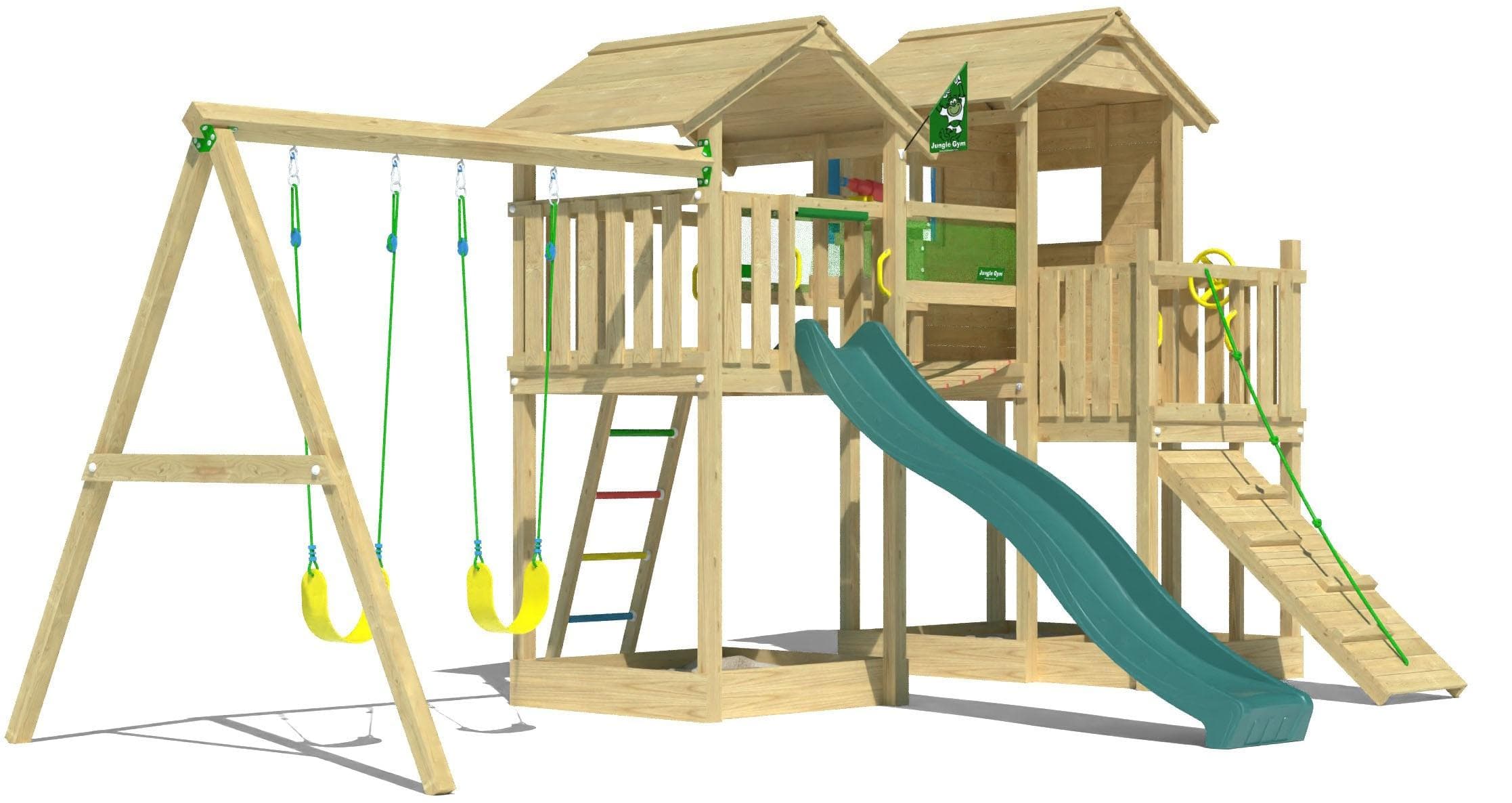 JUNGLE GYM Stronghold Spielturm mit Rutsche - XXL Holzspielanlage