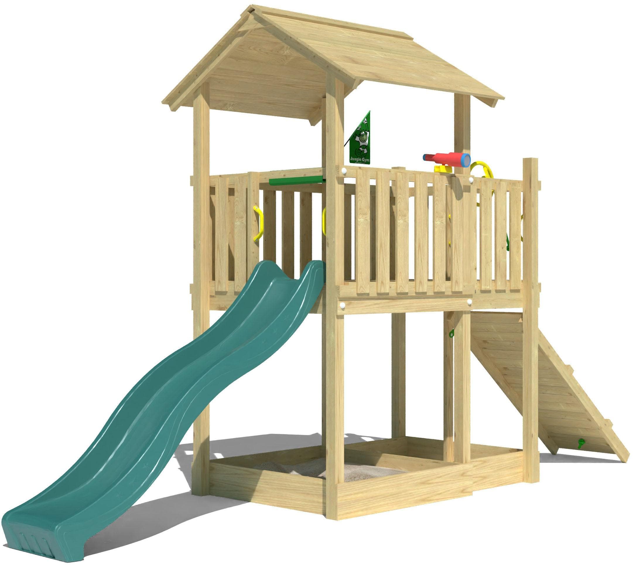 Jungle Gym Drift Spielturm Grün mit Rutsche und Sandkasten