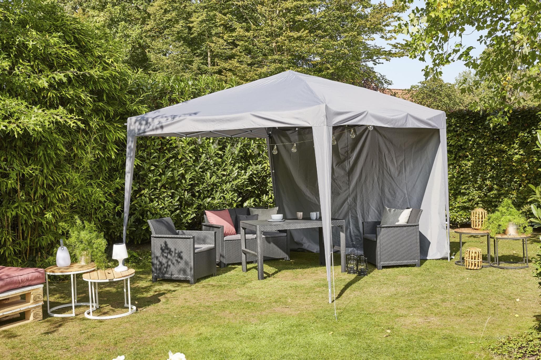 SIENA GARDEN Pavillon Starter Grau/Taupe 300x300 cm mit Seitenwänden