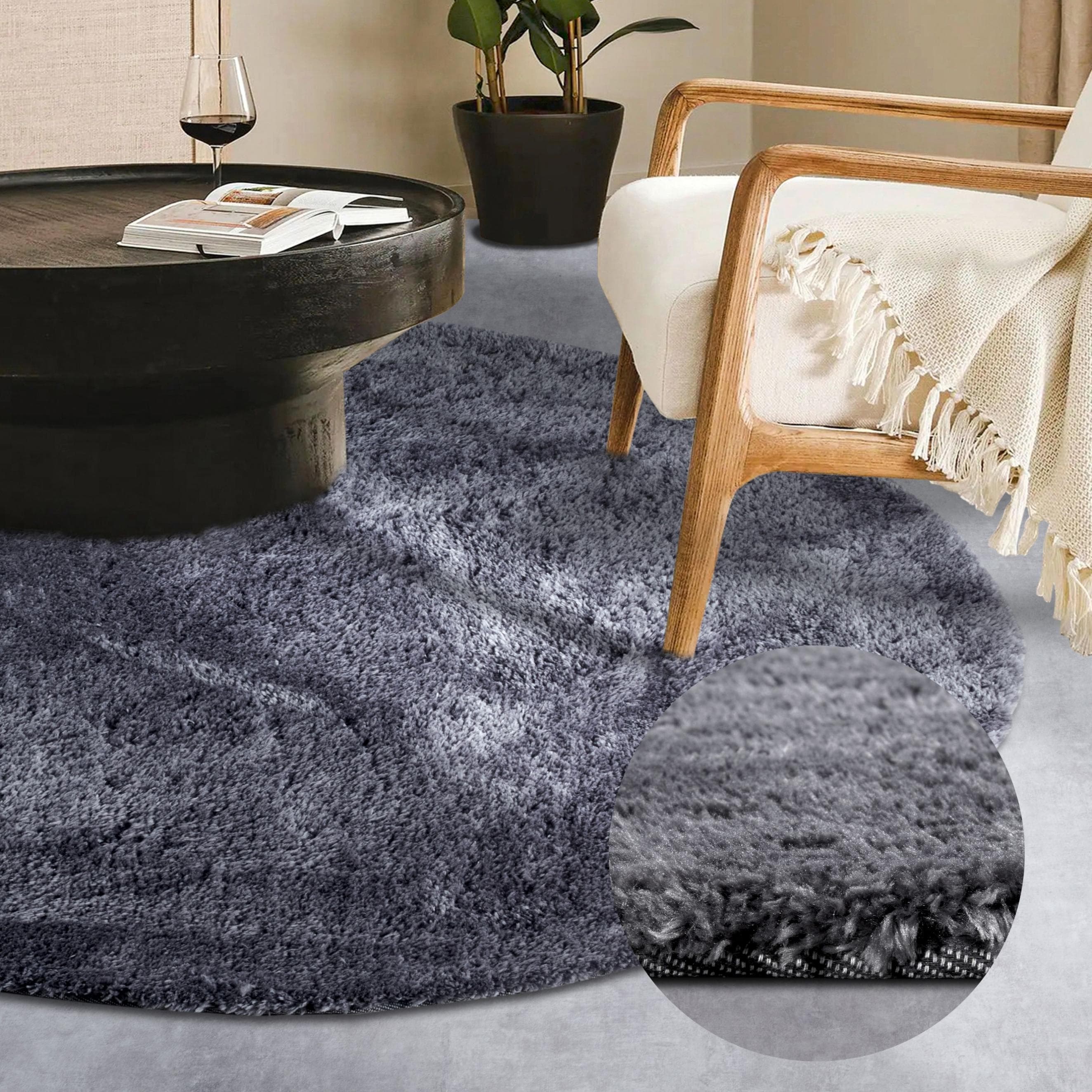 Hanse Home Hochflor-Teppich Olaf Grau Rund 160cm