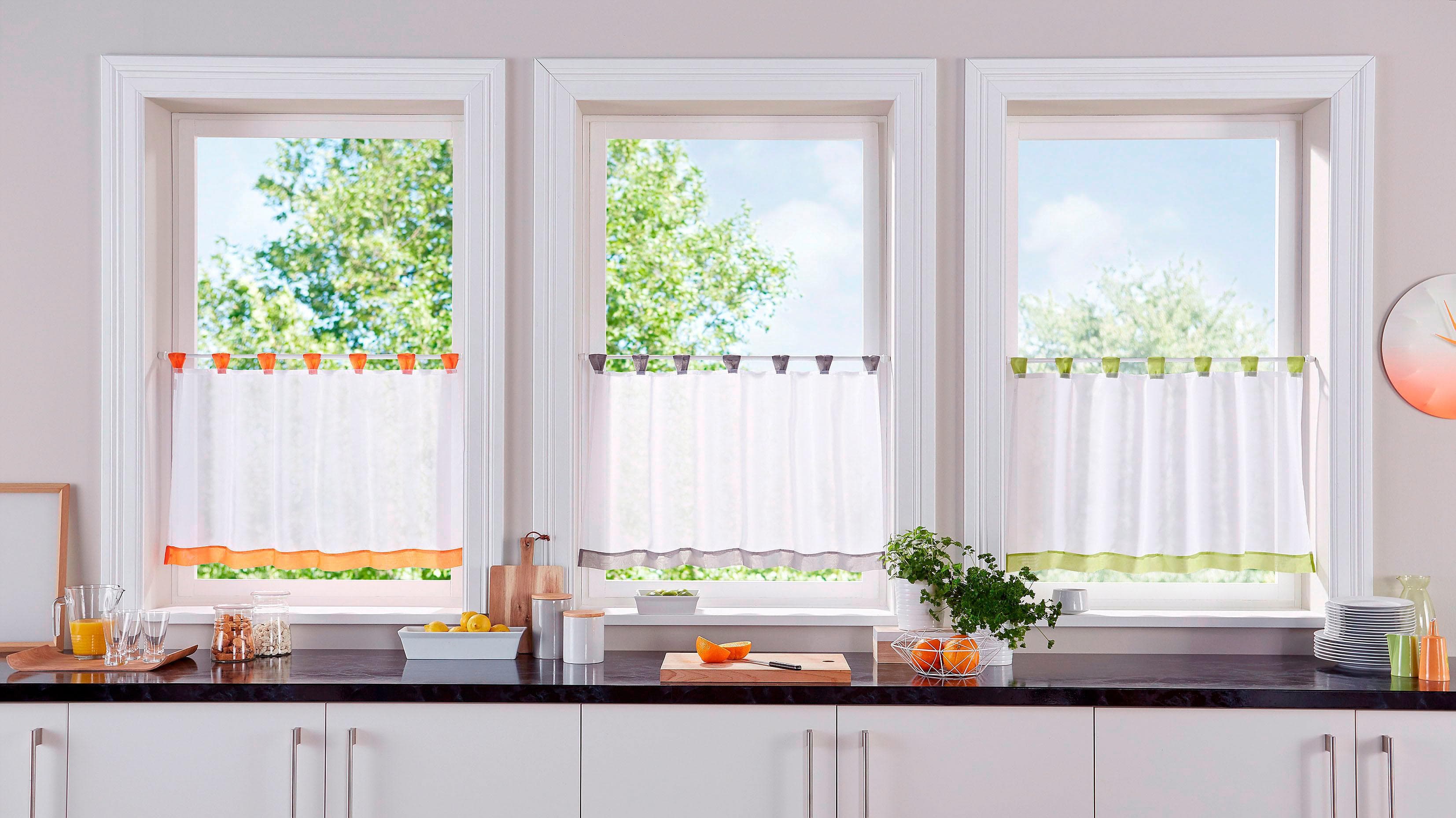 Scheibengardine MY HOME "Bitola" Gr. 3, grün, Voile, Polyester, Gardinen, Fertiggardine, transparent