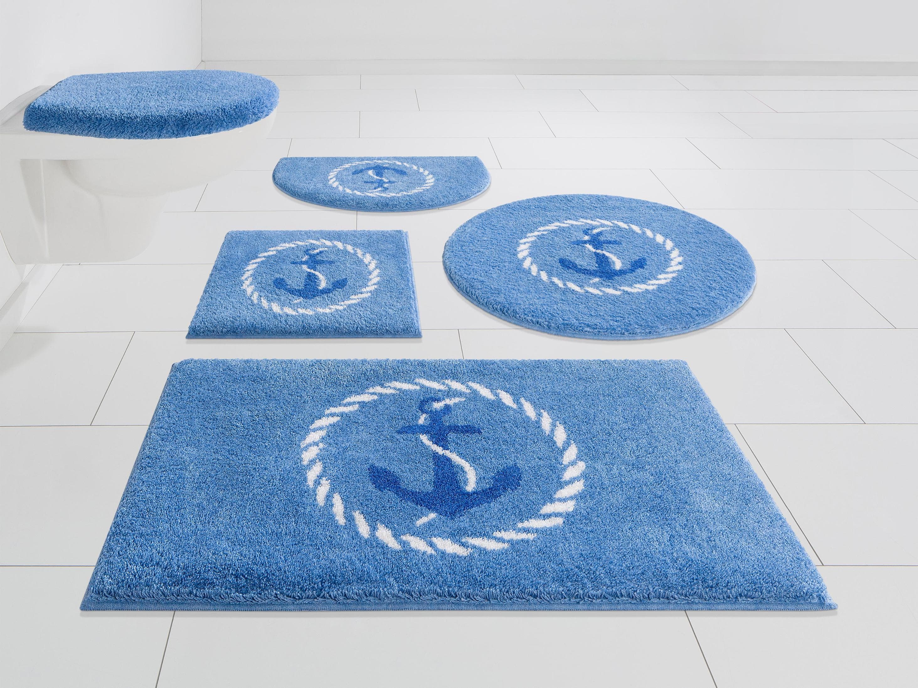 Badematte Grund Port Louis Blau mit Anker Design