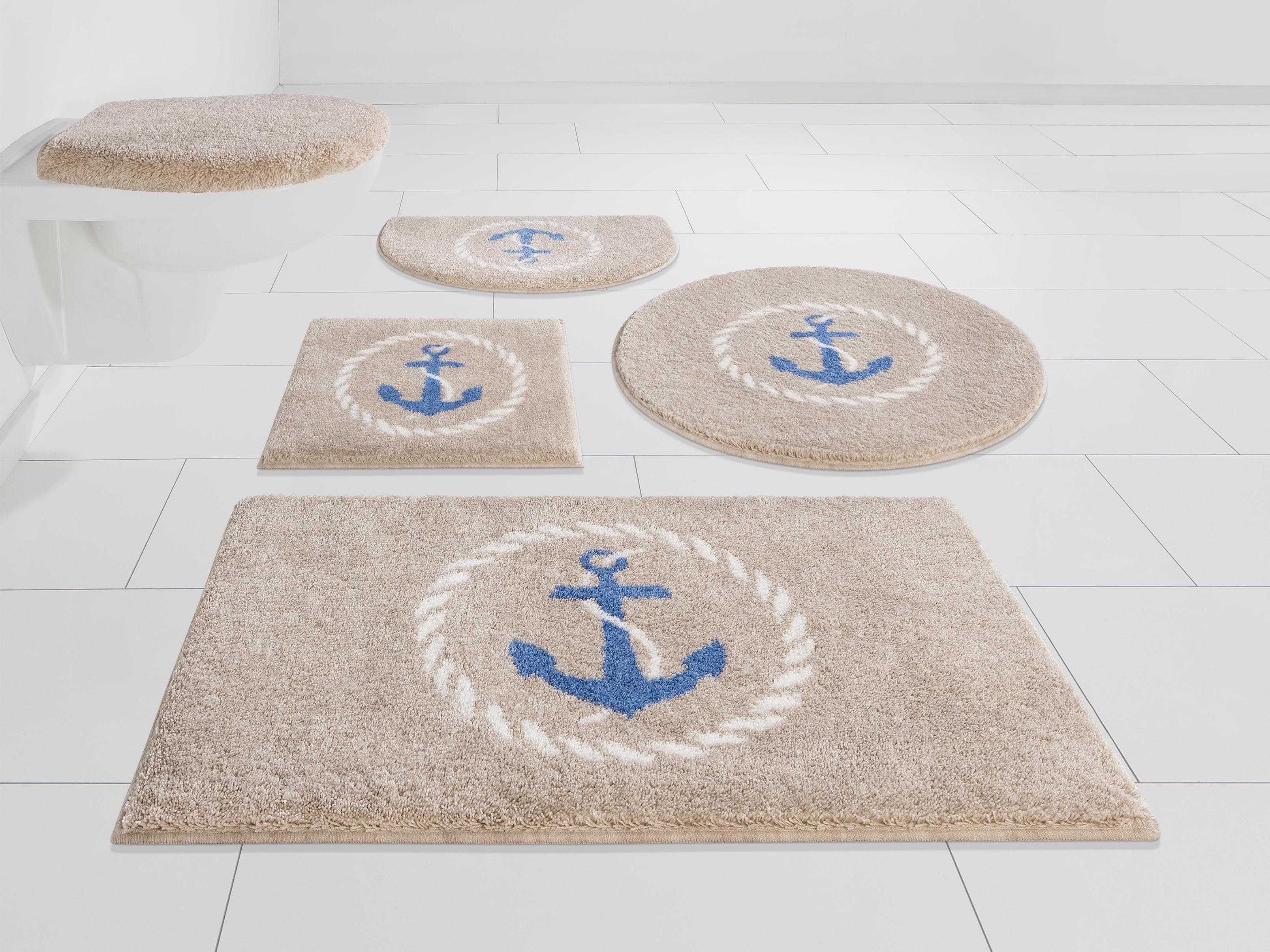 Badematte Grund Port Louis Beige mit Anker-Motiv