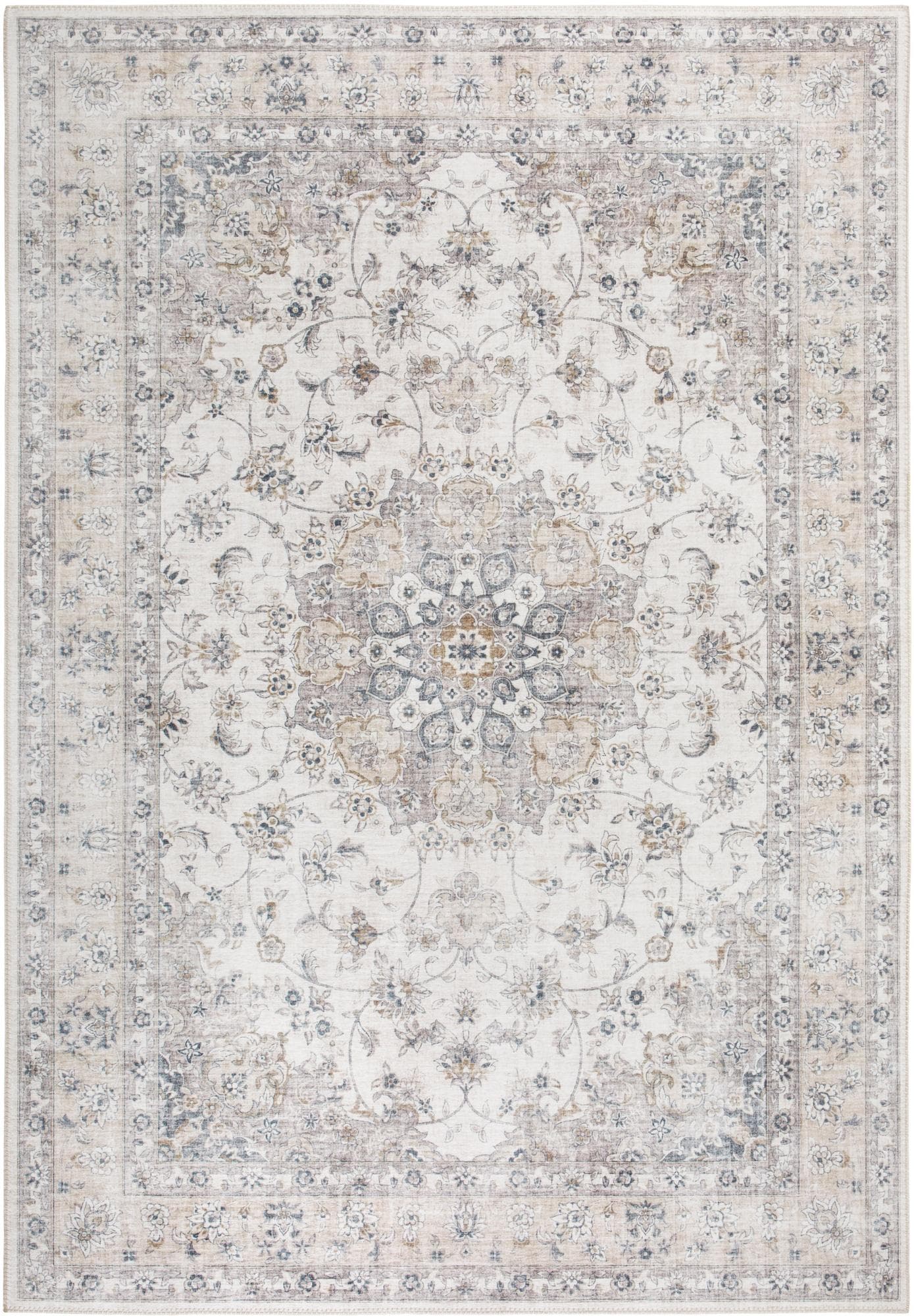 Vintage Teppich in Beige und Creme, Kunstfaser, 160x230 cm