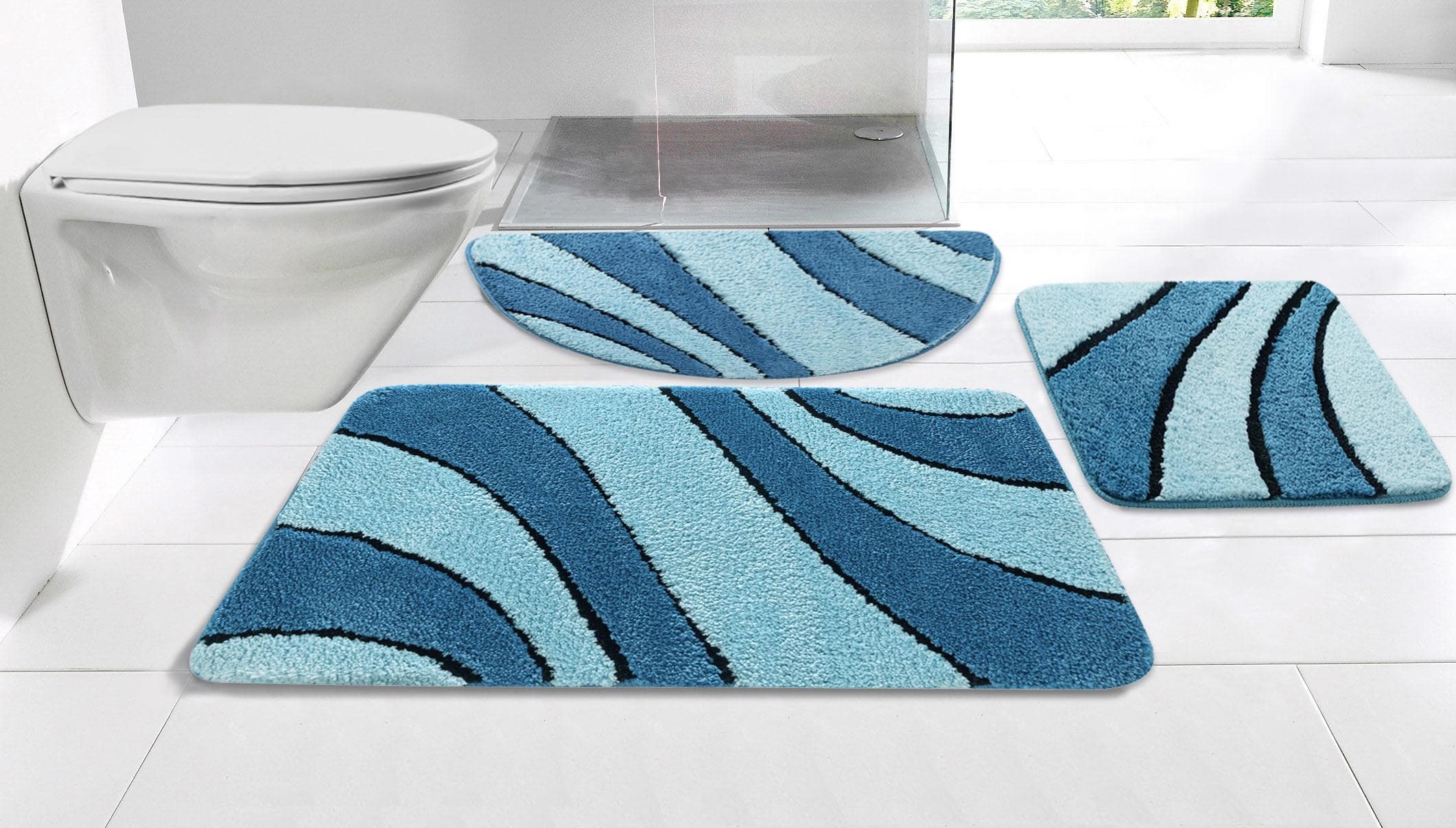 Badematte Anna Badvorleger Badezimmer Teppich Blau Türkis Wellen