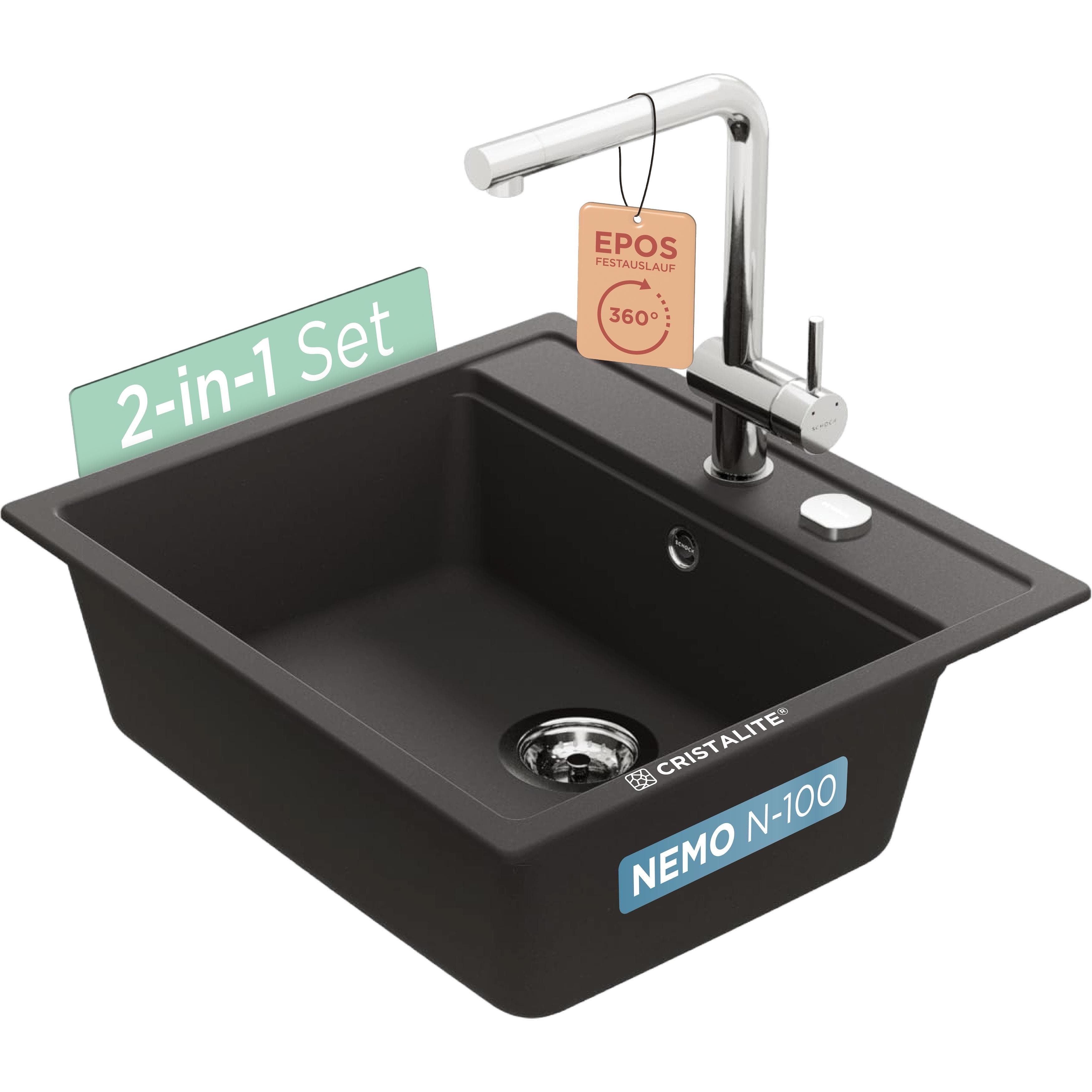 Granitspüle SCHOCK Nemo N-100 mit Armatur Epos Schwarz