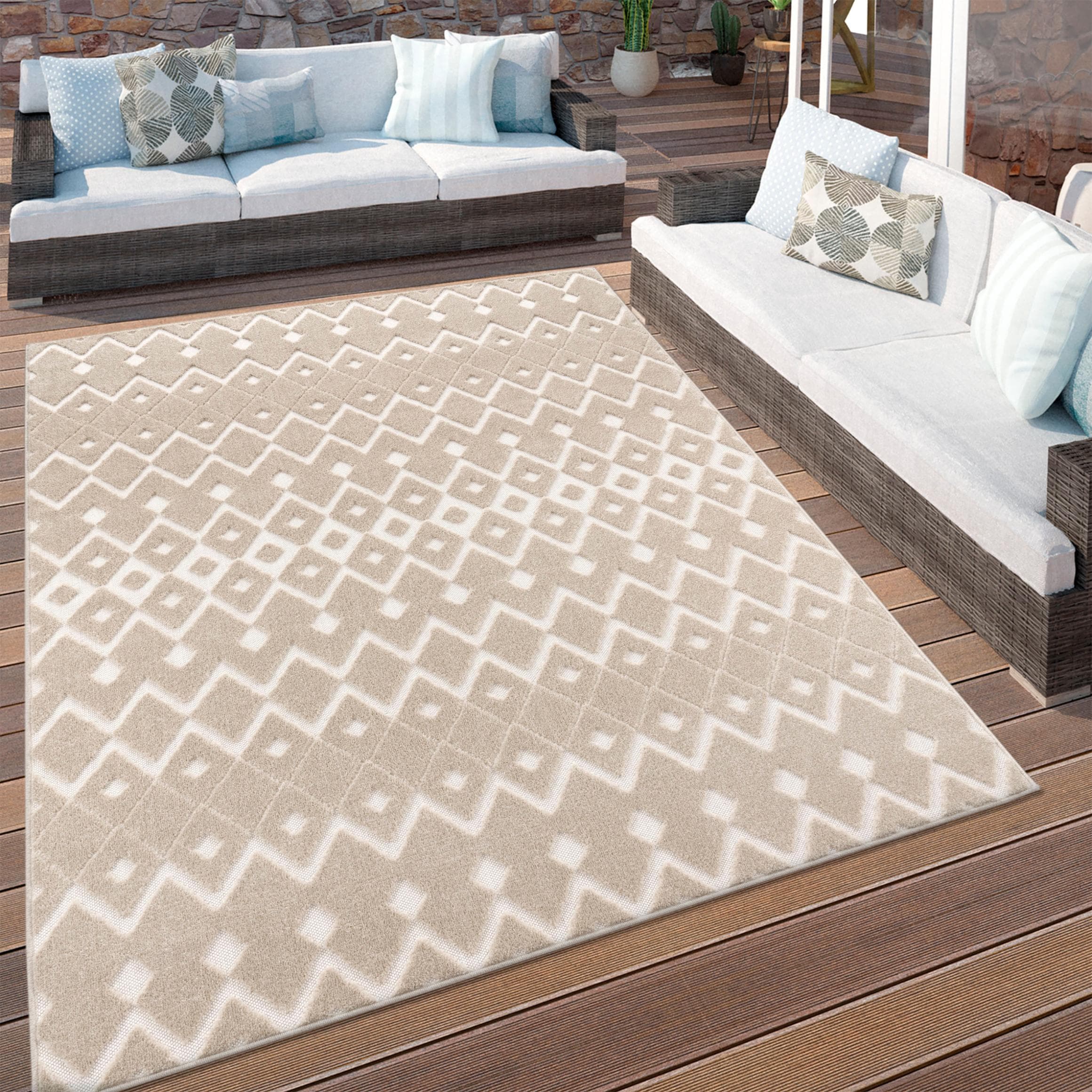 Paco Home Stilo Teppich - Hoch-Tief Effekt, Rauten, Grau, Outdoor