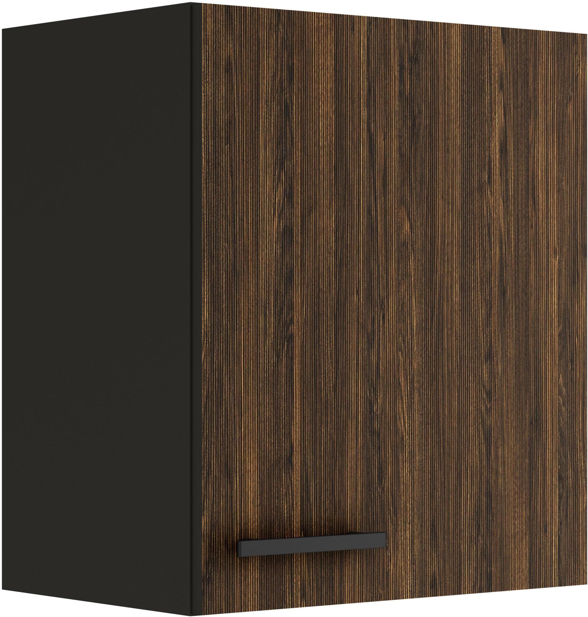 Hängeschrank OPTIFIT Palma Schwarz Rillendekor Nussbaum
