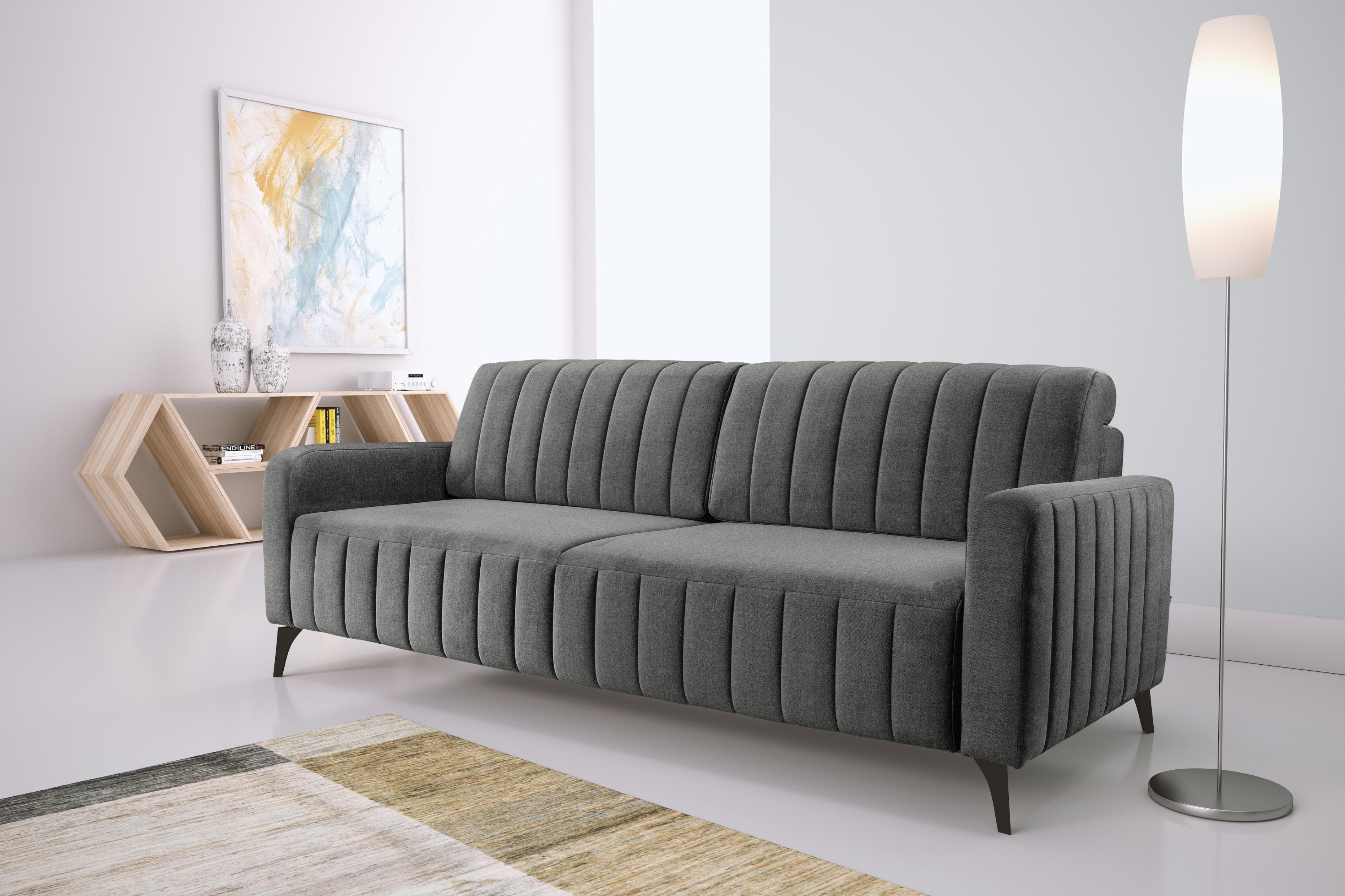 EXXPO Schlafsofa 3-Sitzer Grau Microvelours mit Bettkasten