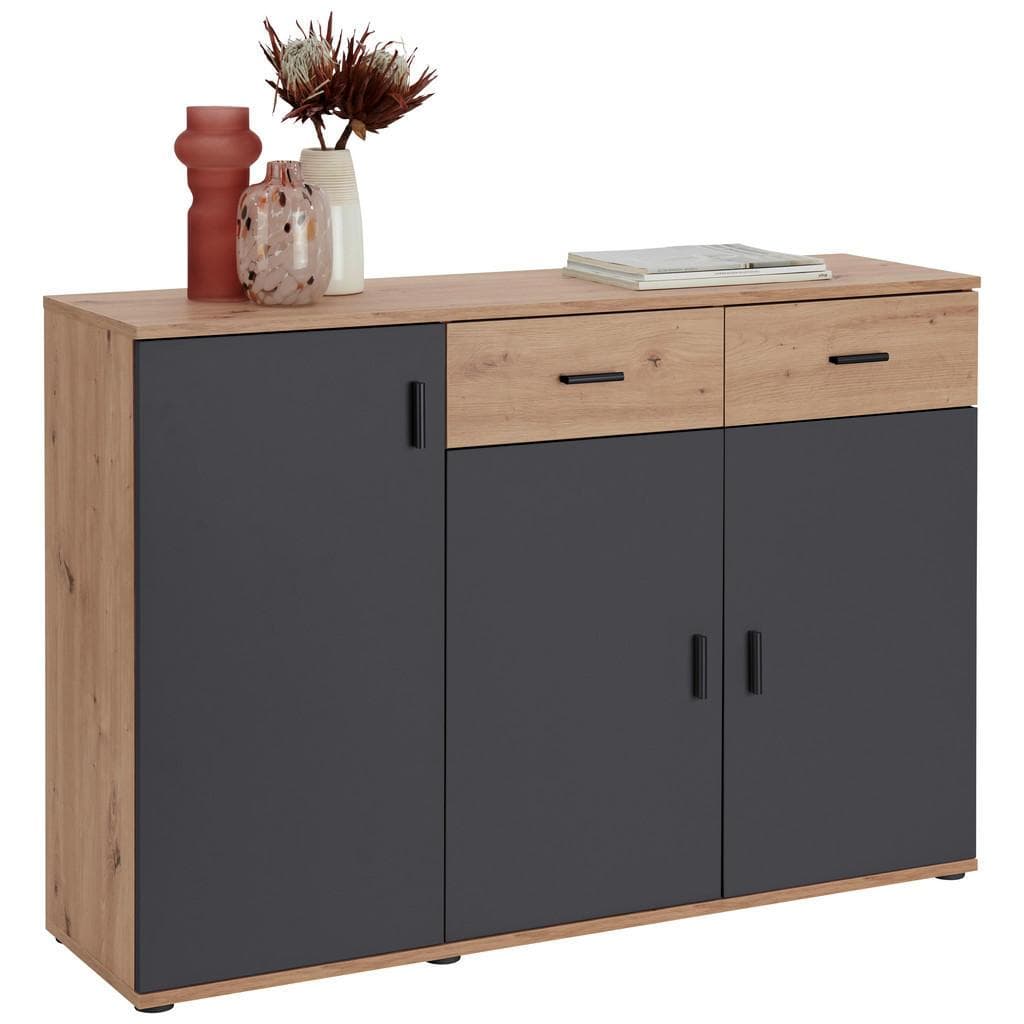 Xora Kommode Anthrazit Eiche Artisan Kunststoff 2 Fächer 2 Schubladen