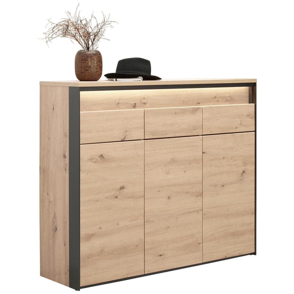 Voleo Schuhschrank Schwarz Eiche Artisan 6 Fächer 3 Schubladen