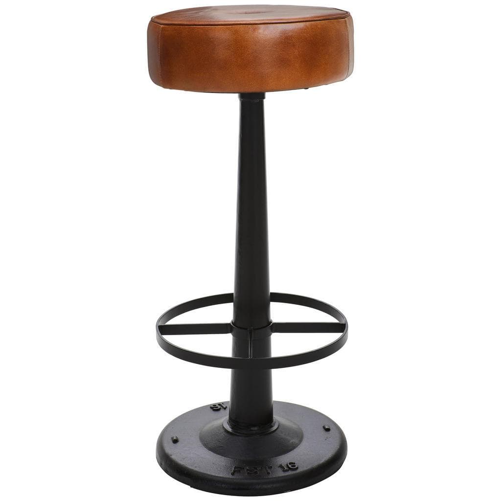 Landscape Barhocker Braun Schwarz Leder Metall Büffelleder