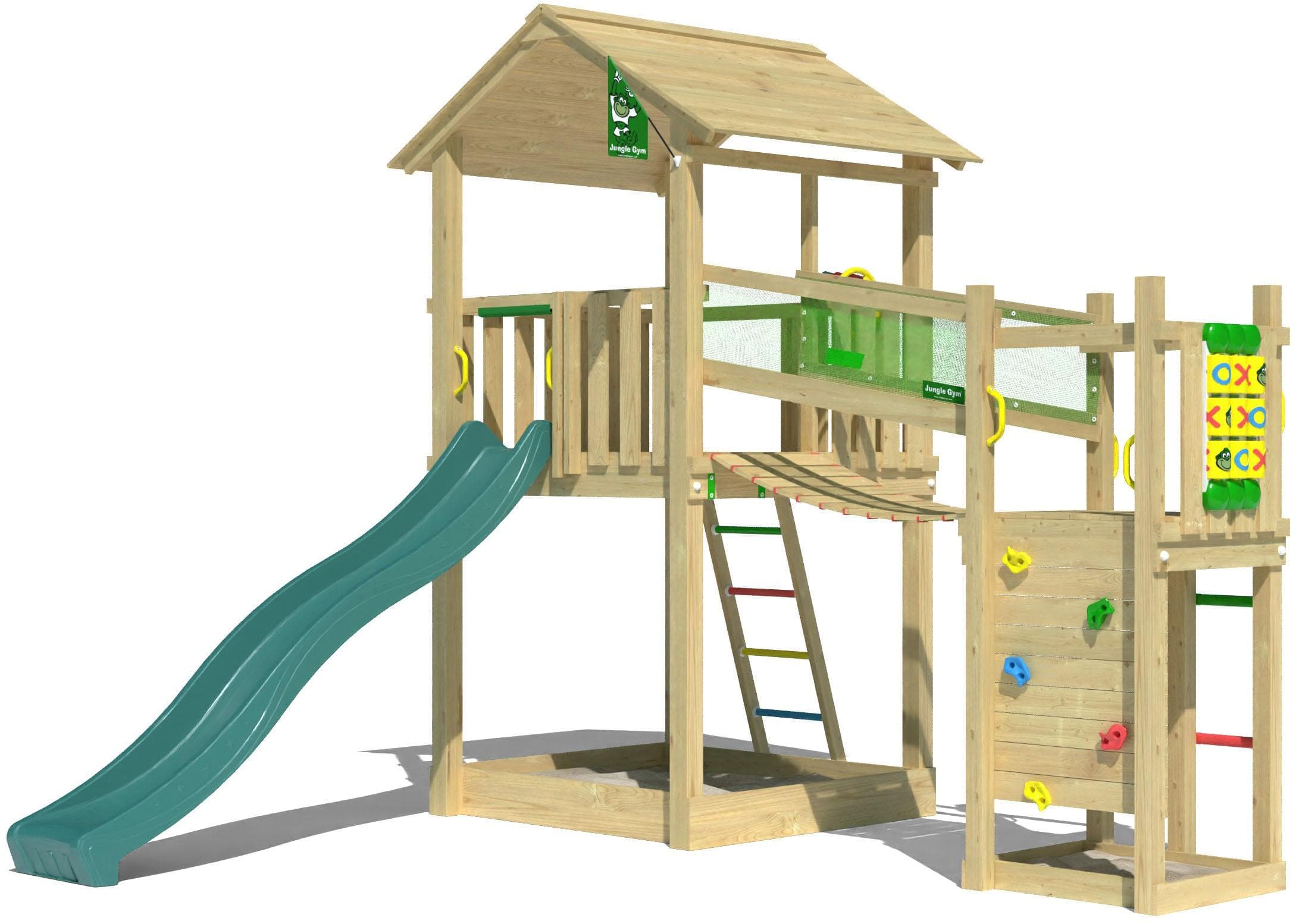 Jungle Gym Fortress Spielturm mit Rutsche, Kletterwand & Sandkasten