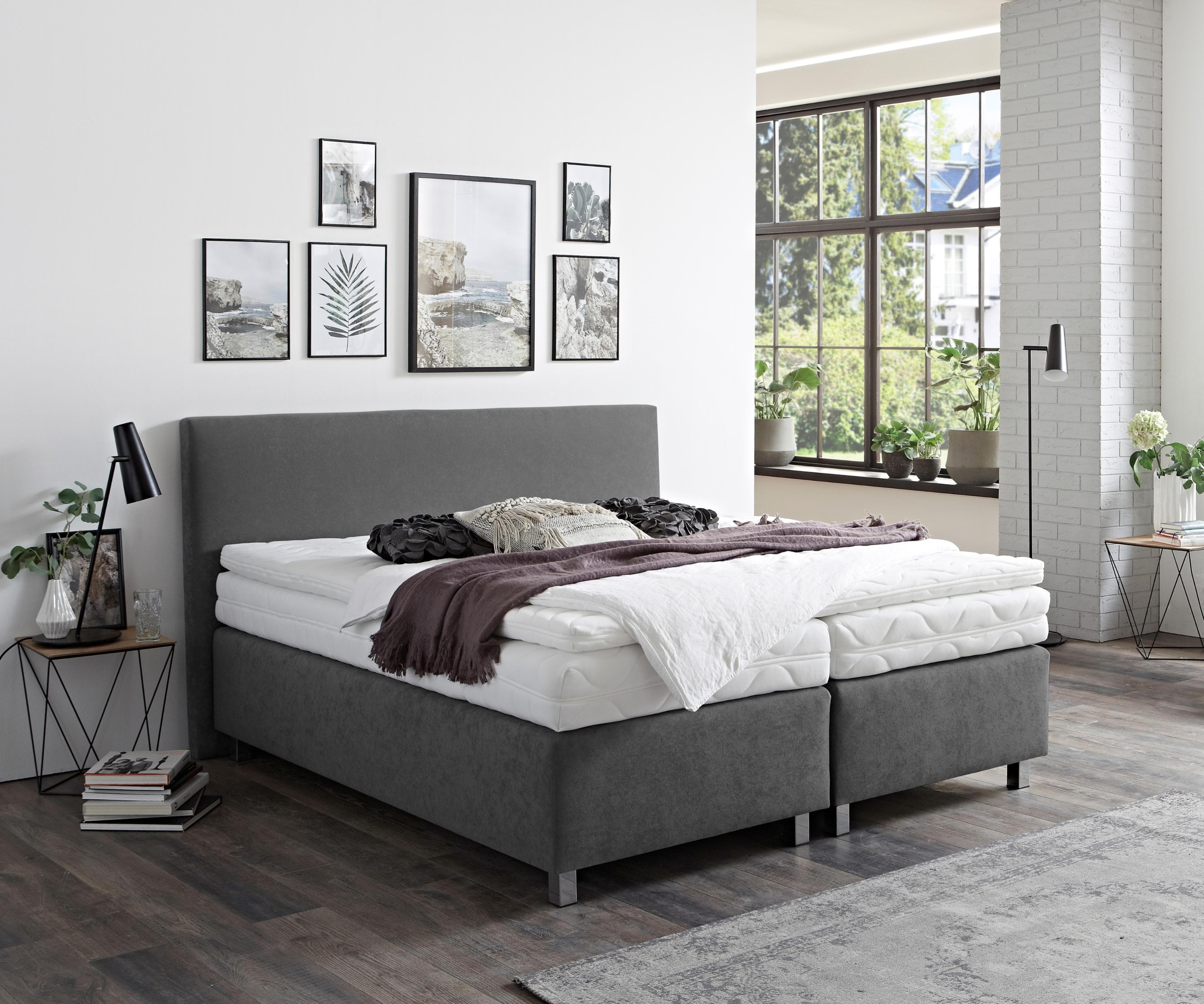 Westfalia Schlafkomfort Boxspringbett Florenz Anthrazit 5-Zonen-Taschen-Federkernmatratze