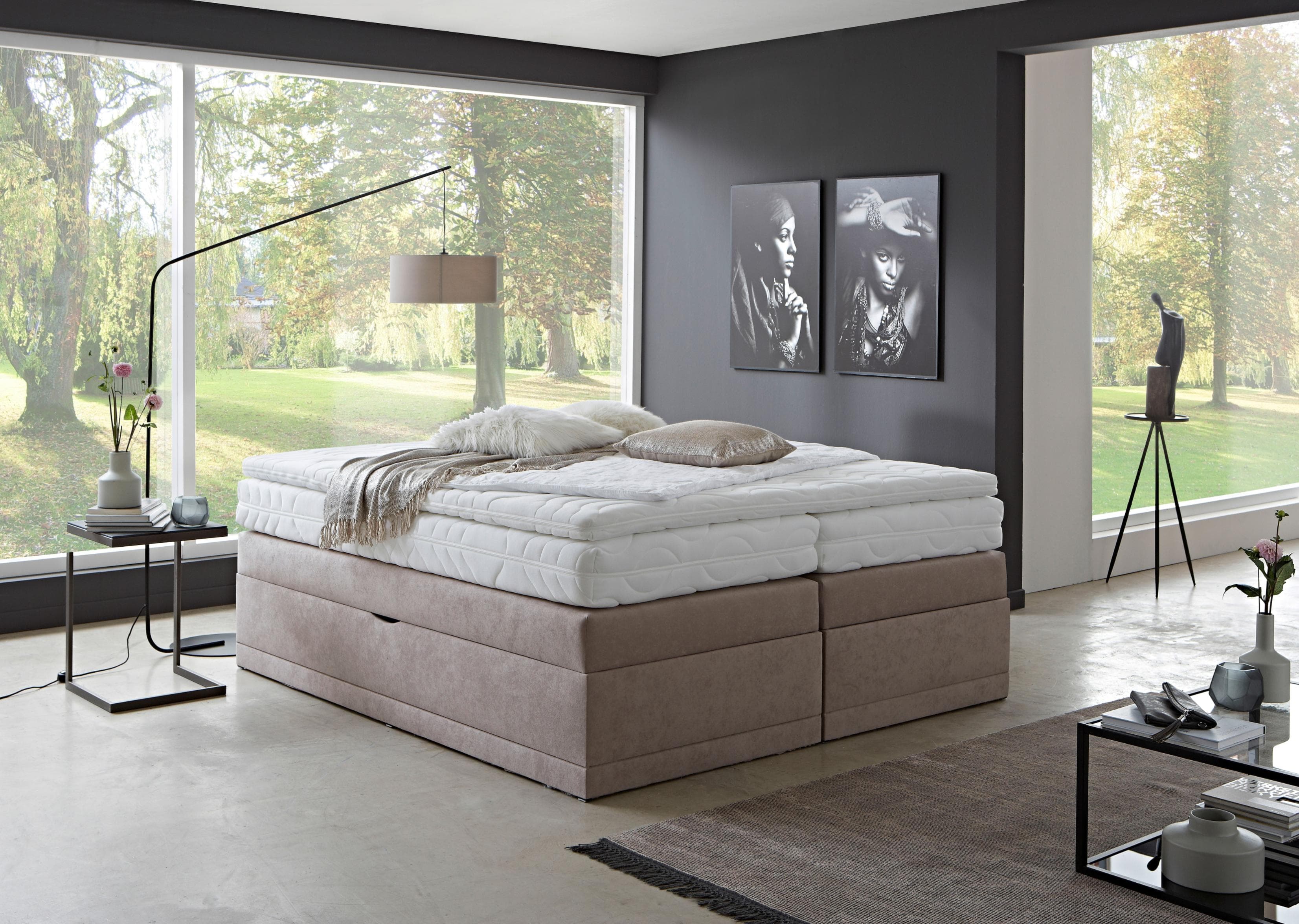 Westfalia Schlafkomfort Boxspringbett Ibiza Beige mit Bettkasten