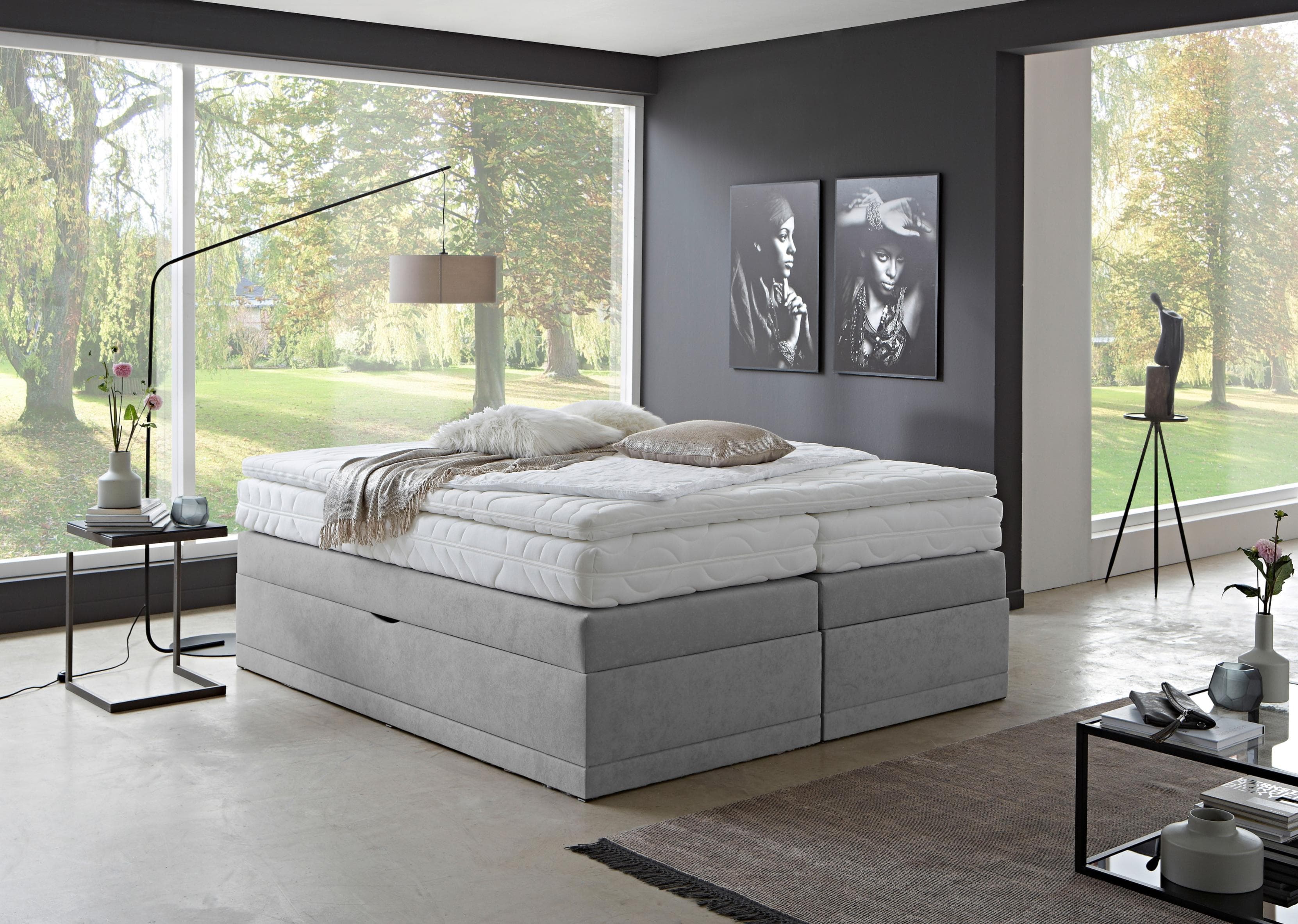 Westfalia Schlafkomfort Boxspringbett Ibiza Grau mit Bettkasten