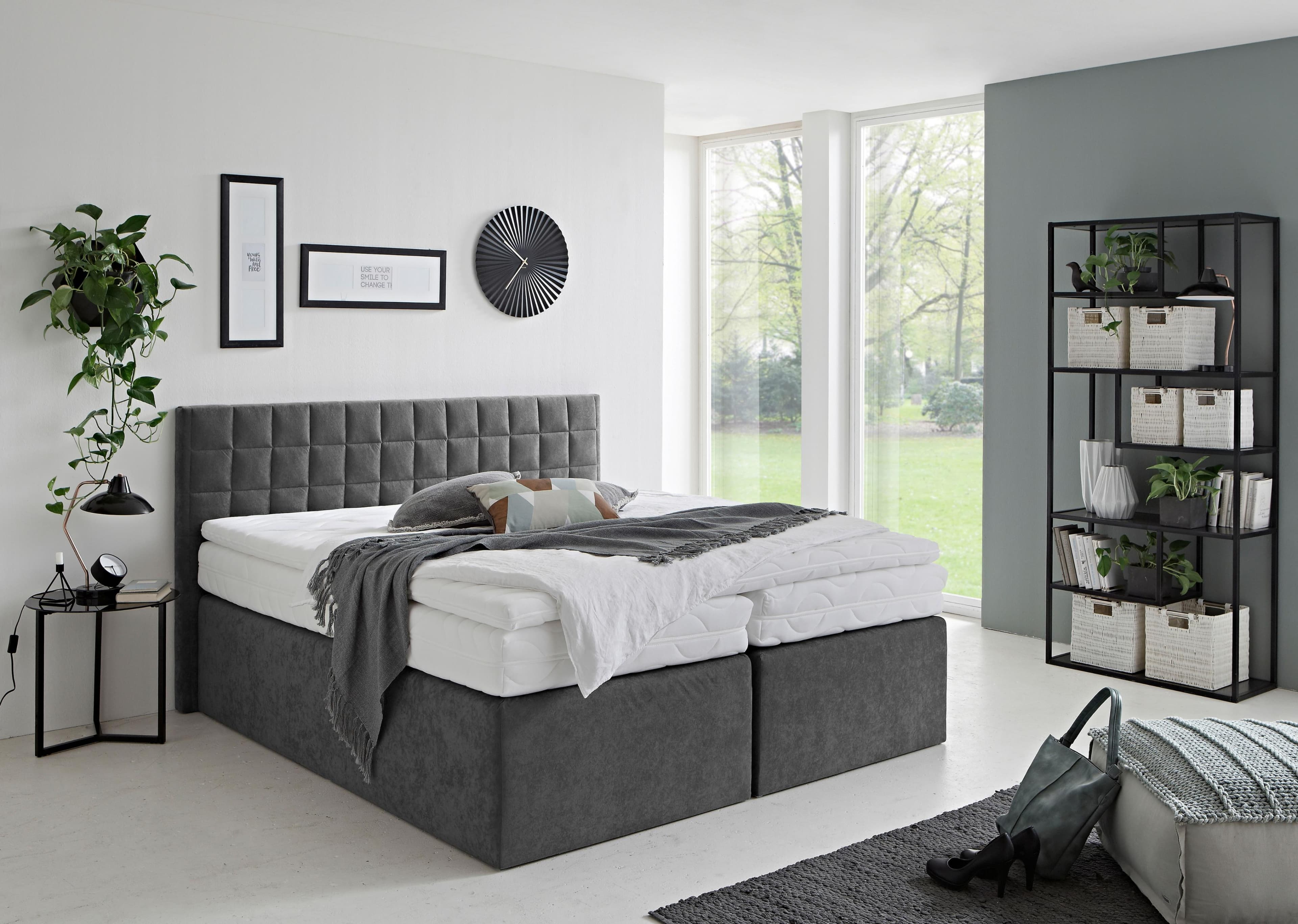 Boxspringbett Dublin 5-Zonen-Taschen-Federkernmatratze Anthrazit Westfalia Schlafkomfort
