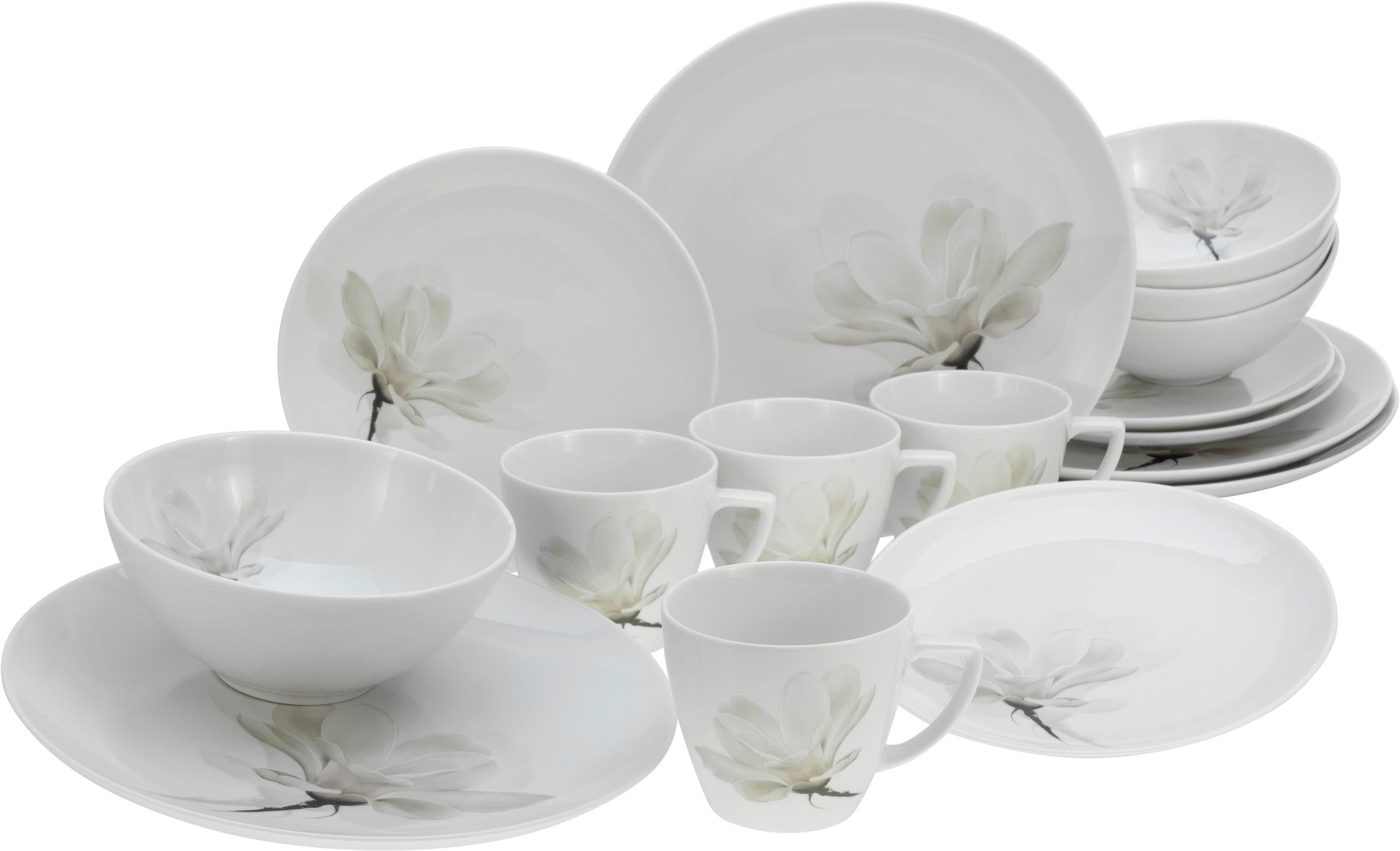 Kombiservice CREATABLE "Home Magnolie" Porzellan Geschirr-Set 16 Stk. Magnolienblüte