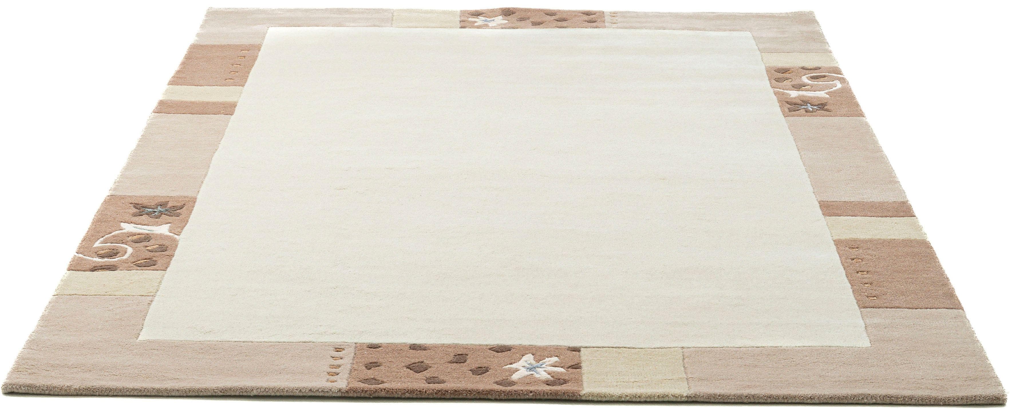 THEKO Wollteppich Royal Ganges Beige Handgetuftet Bordüre