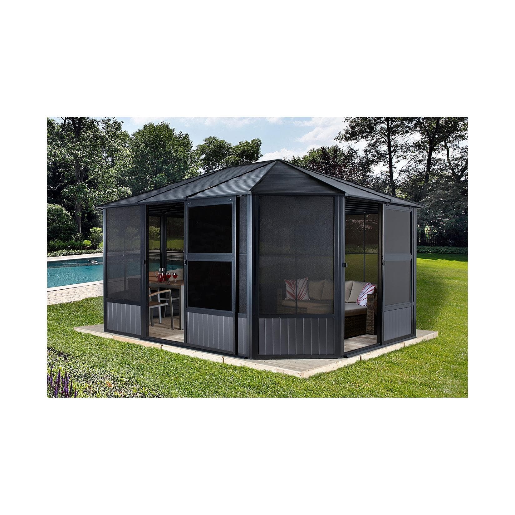SOJAG Charleston 12x15 Pavillon Anthrazit Aluminium Stahlblech