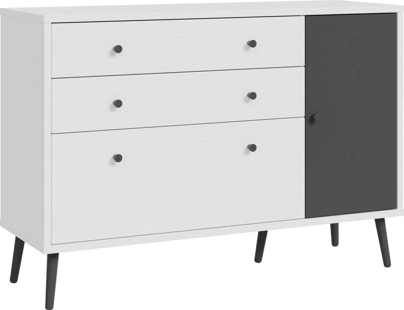 Sideboard FORTE Harllson EasyKlix Weiß/Grau Werkzeuglos