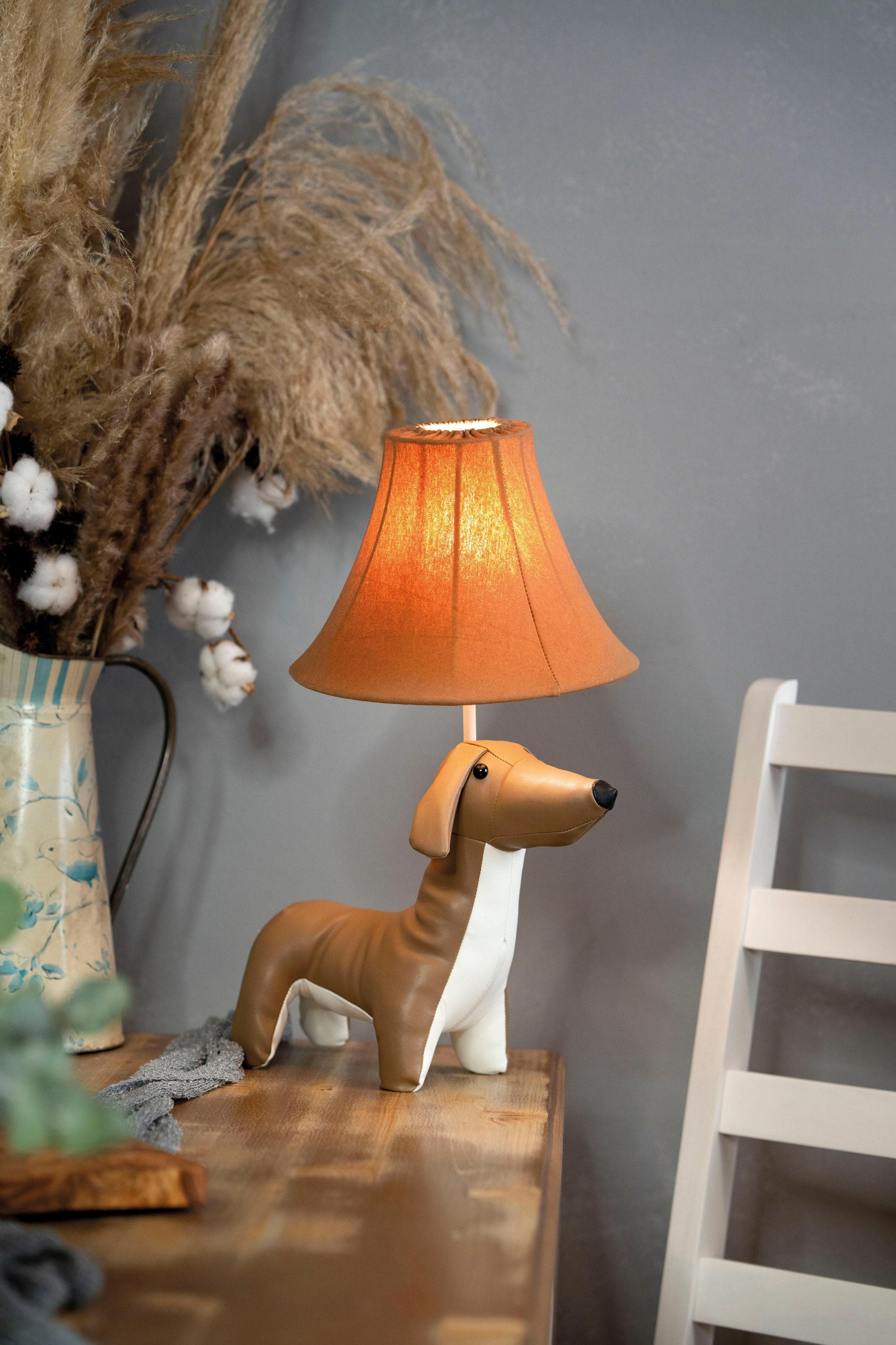 LED Tischleuchte Waldi der Dackel Braun Weiß Happy Lamps for Smiling Eyes