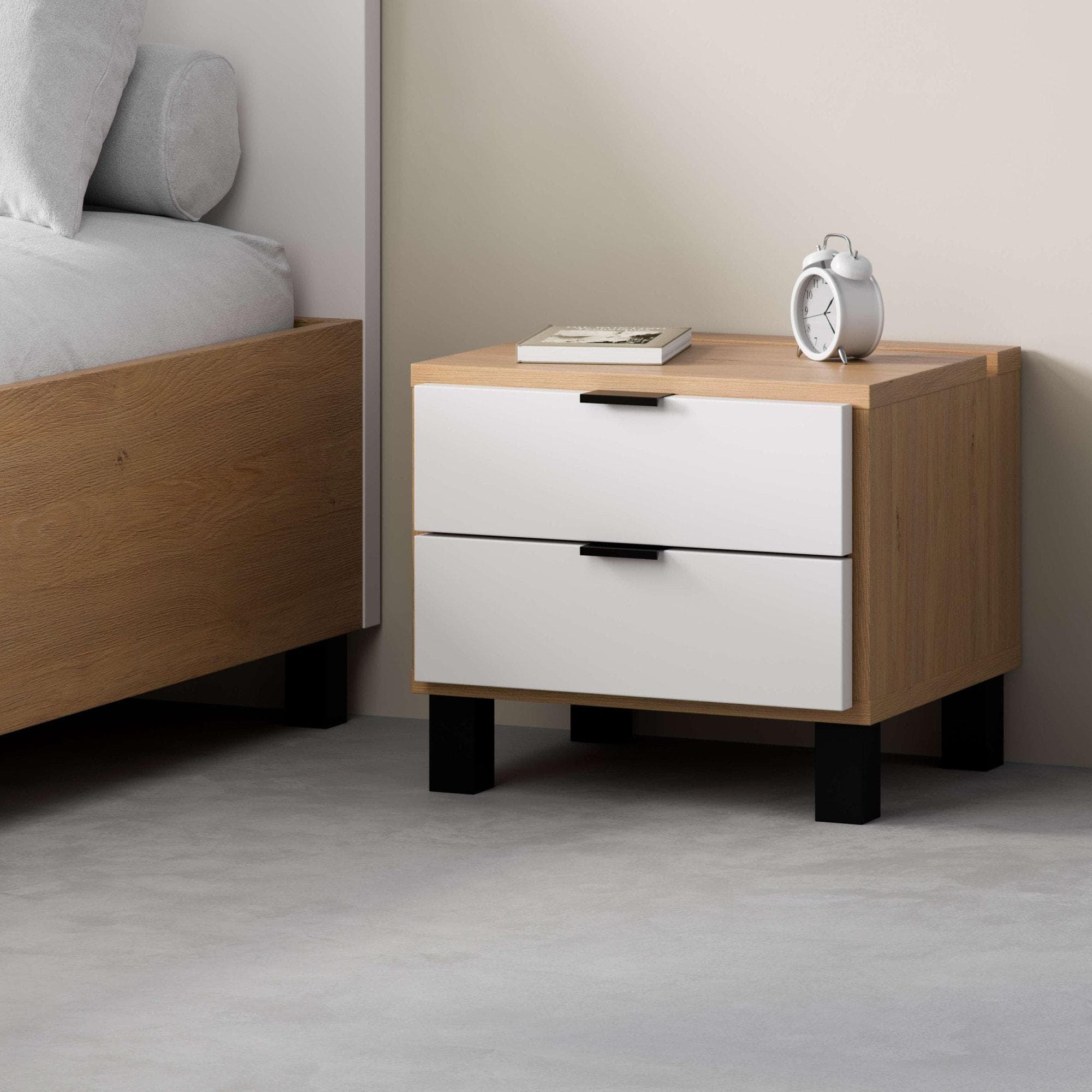 Nachttisch VOX SIMPLE mit Beleuchtung, 2 Schubladen, Metallgriffe