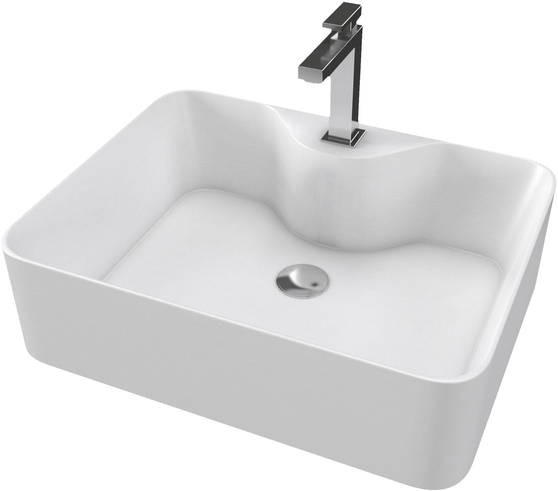 Aufsatzwaschbecken MARWELL FJORD Weiß Keramik 40x37 cm mit Pop-up Ventil