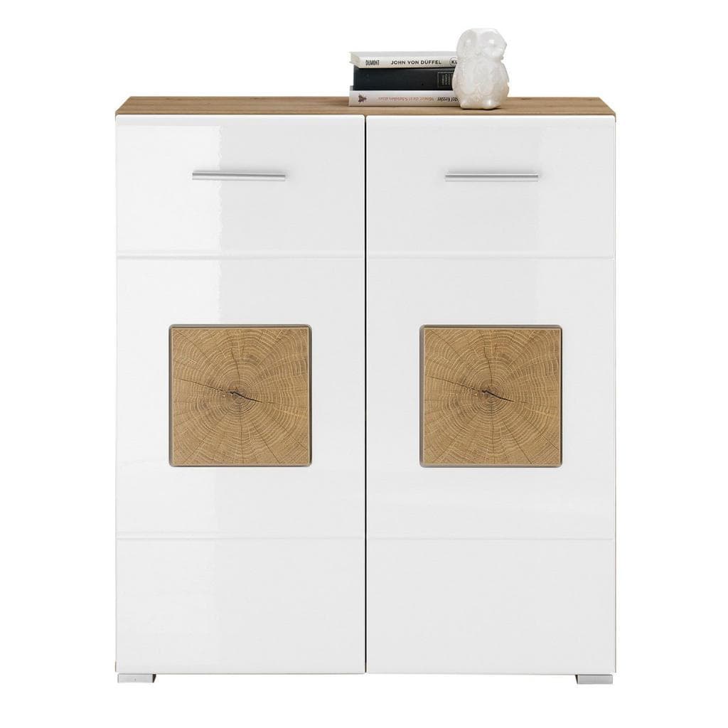 Mid.you Kommode Eiche Artisan Weiß Hochglanz Holzwerkstoff