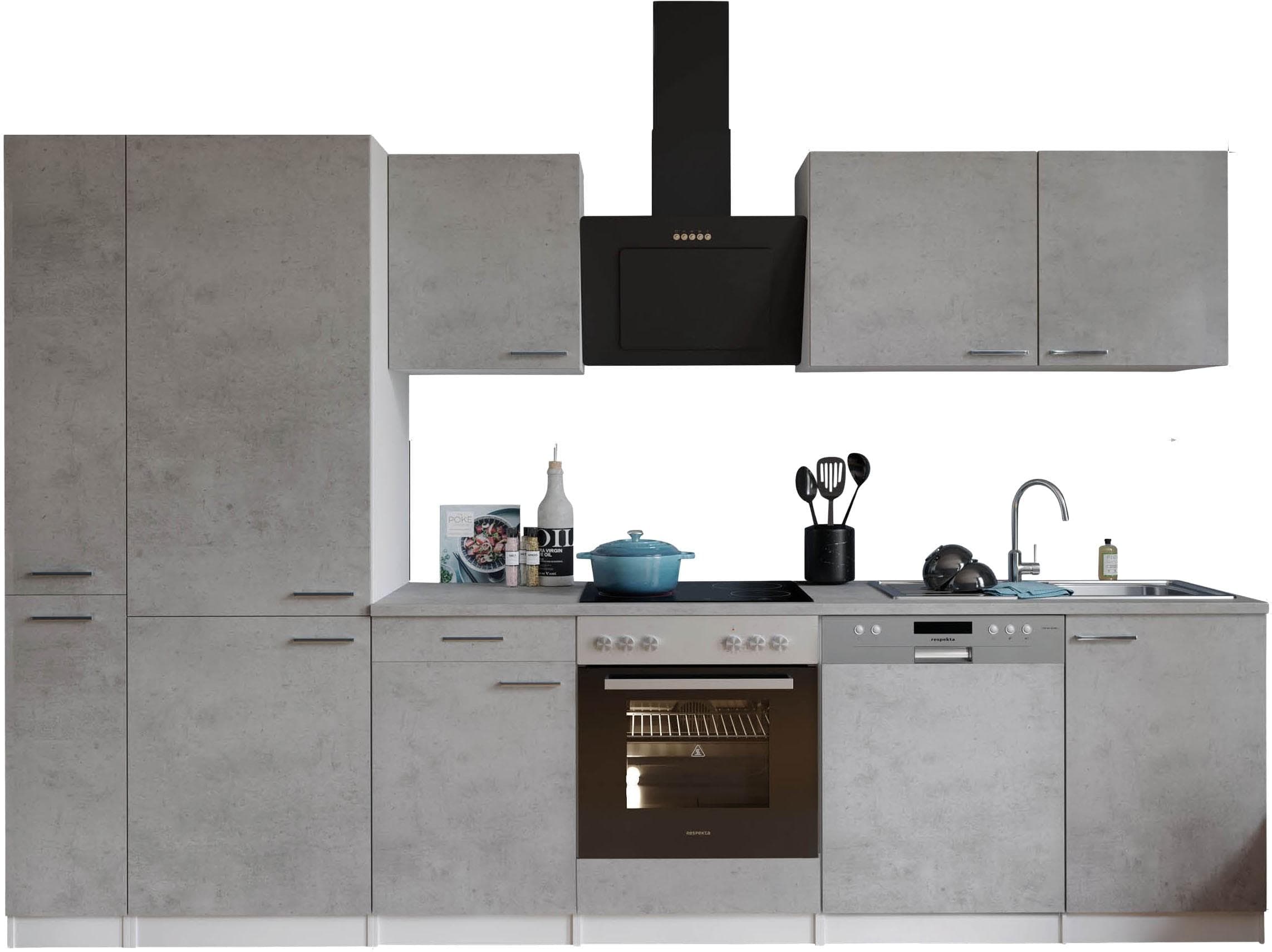 Küchenzeile RESPEKTA Malia Beton-Optik Weiß 310 cm