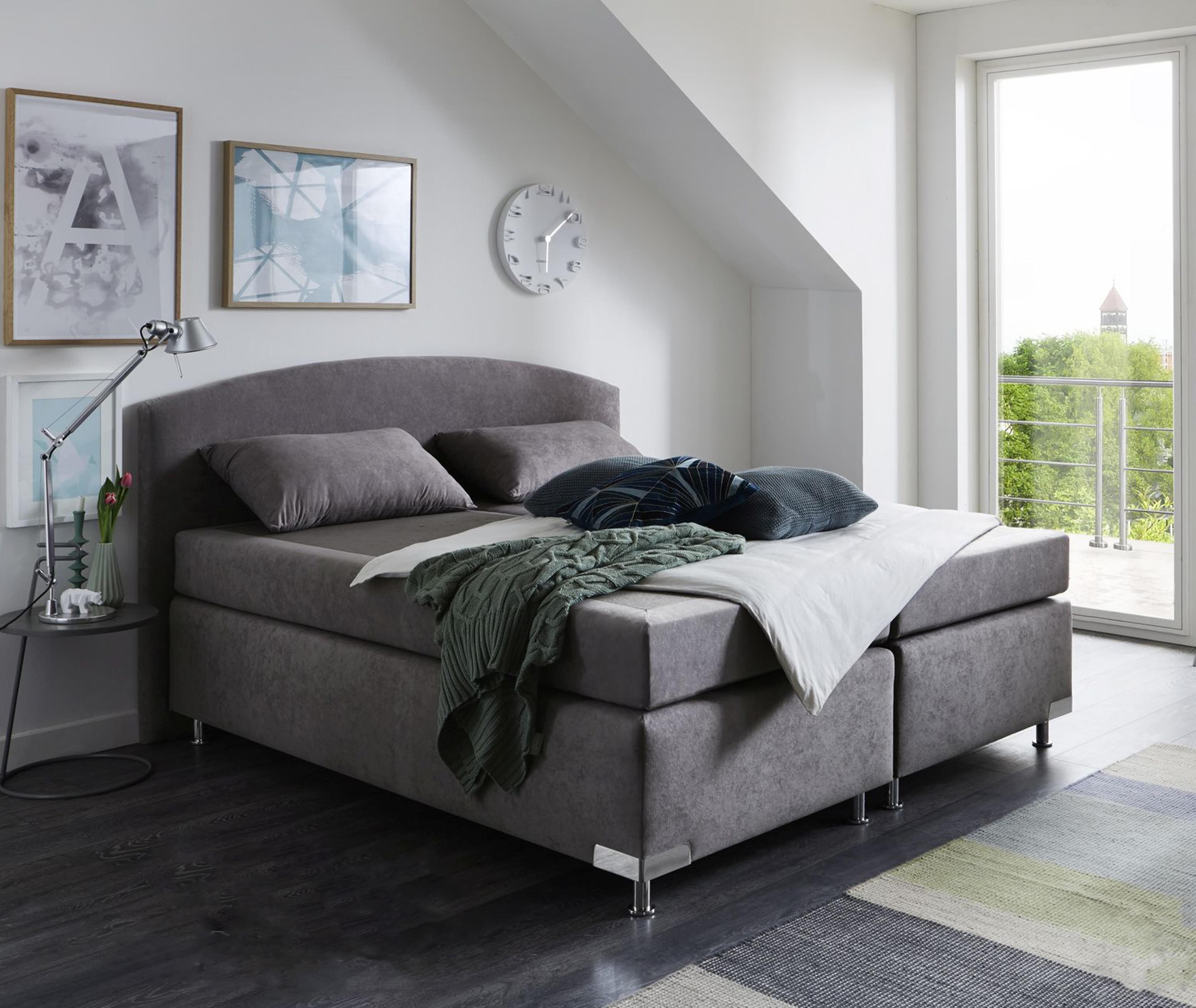 Westfalia Schlafkomfort Boxspringbett Amsterdam Grau 200x200cm