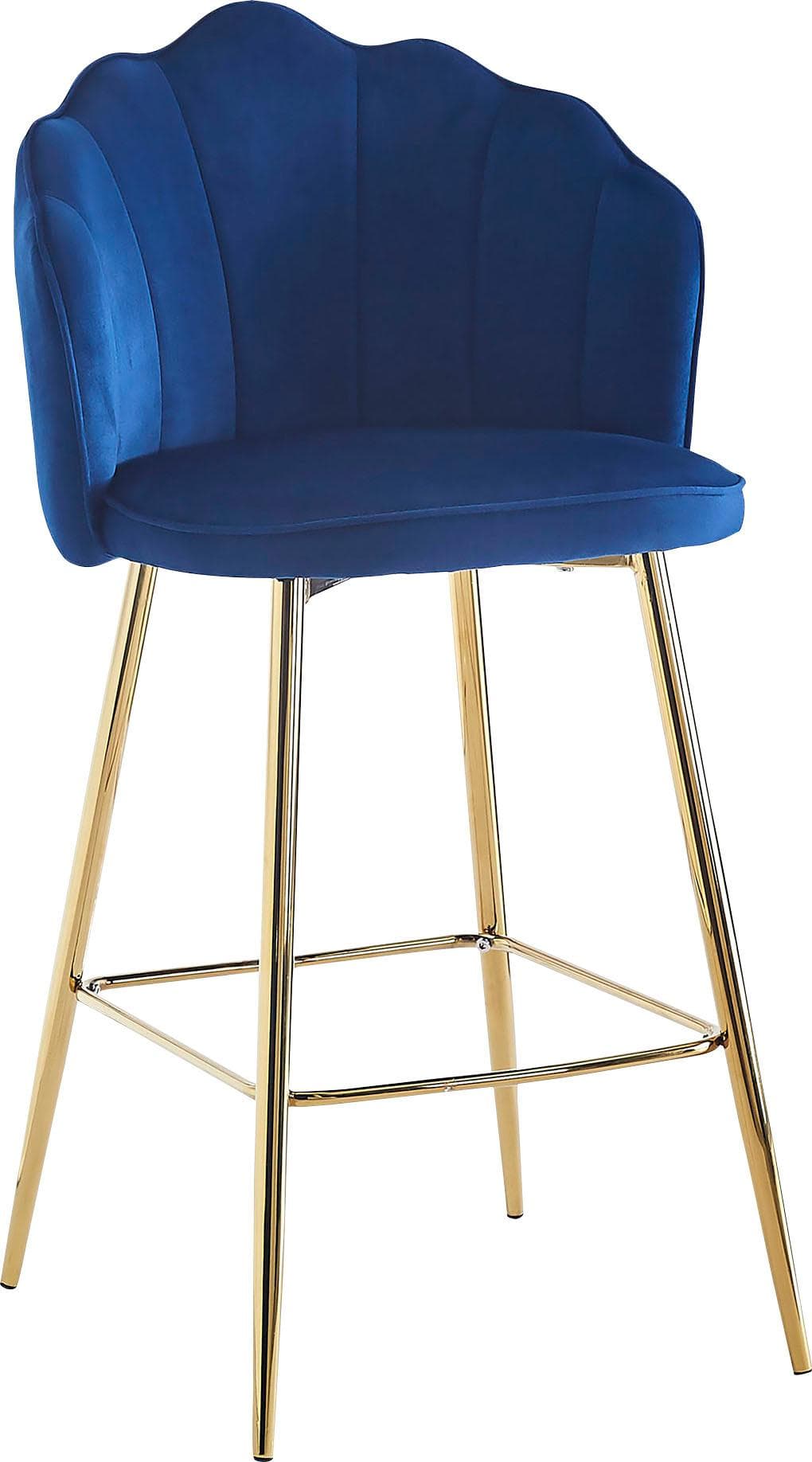 SALESFEVER Barhocker Clam 2er Set Dunkelblau Gold Samt