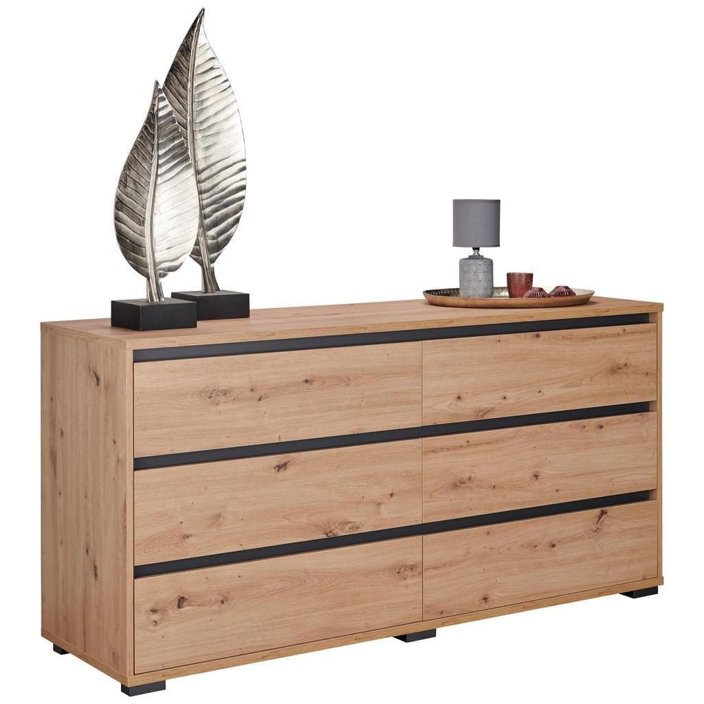 Carryhome Sideboard Anthrazit Eiche Holzwerkstoff 6 Schubladen
