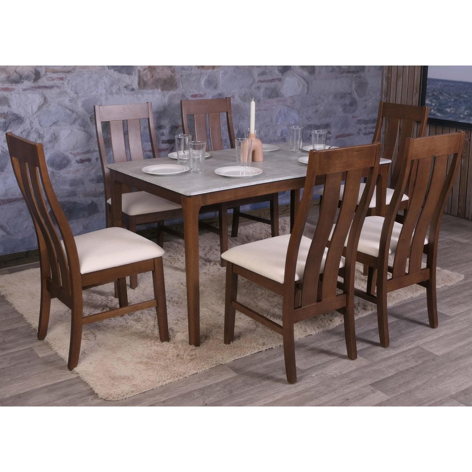 MCW 6er-Set Esszimmerstuhl MCW-M58, Küchenstuhl Lehnstuhl Stoff/Textil Massiv-Holz Dunkles Gestell Creme