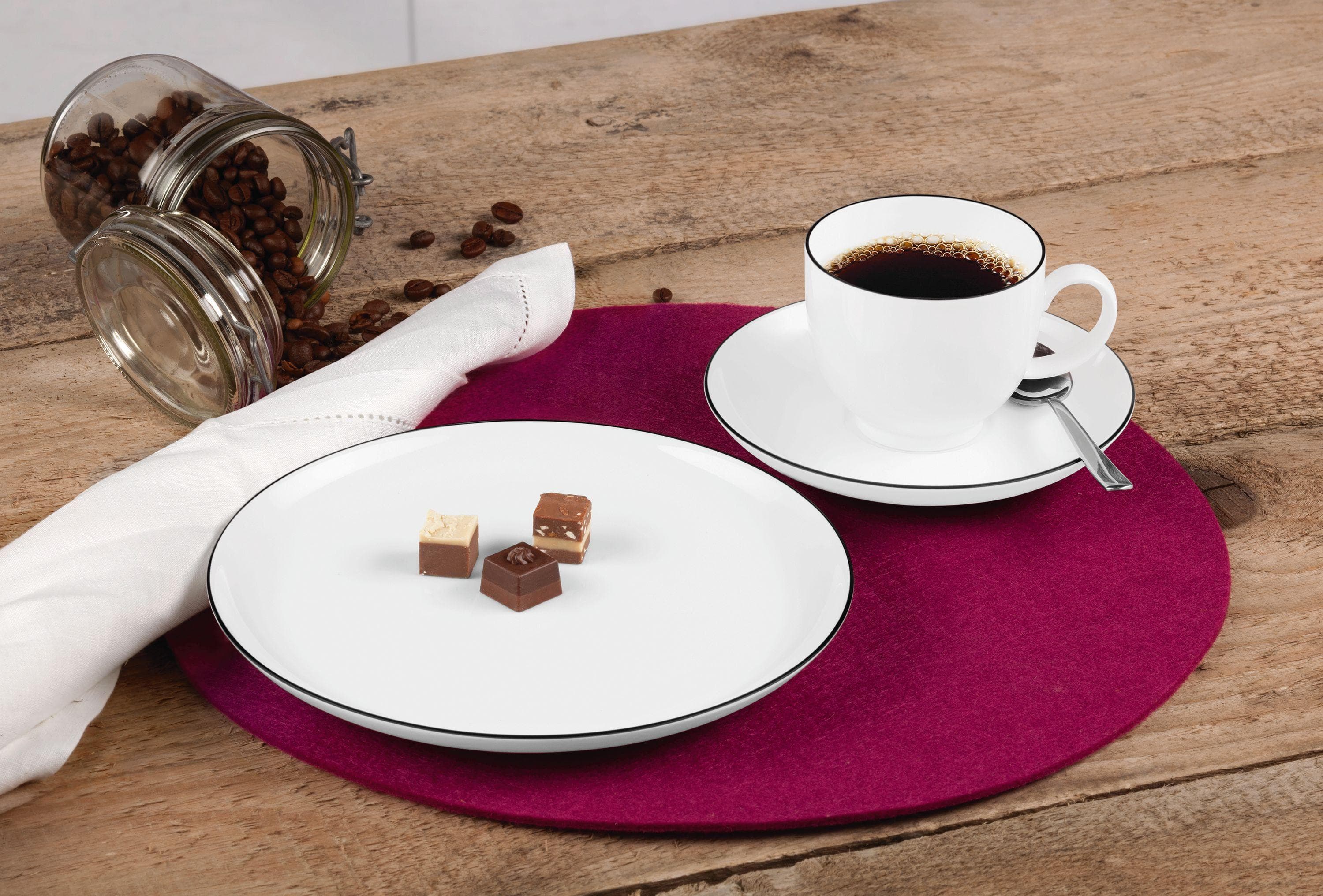 Seltmann Weiden Kaffeeservice Lido Black Line 18-teilig Weiß mit schwarzem Rand