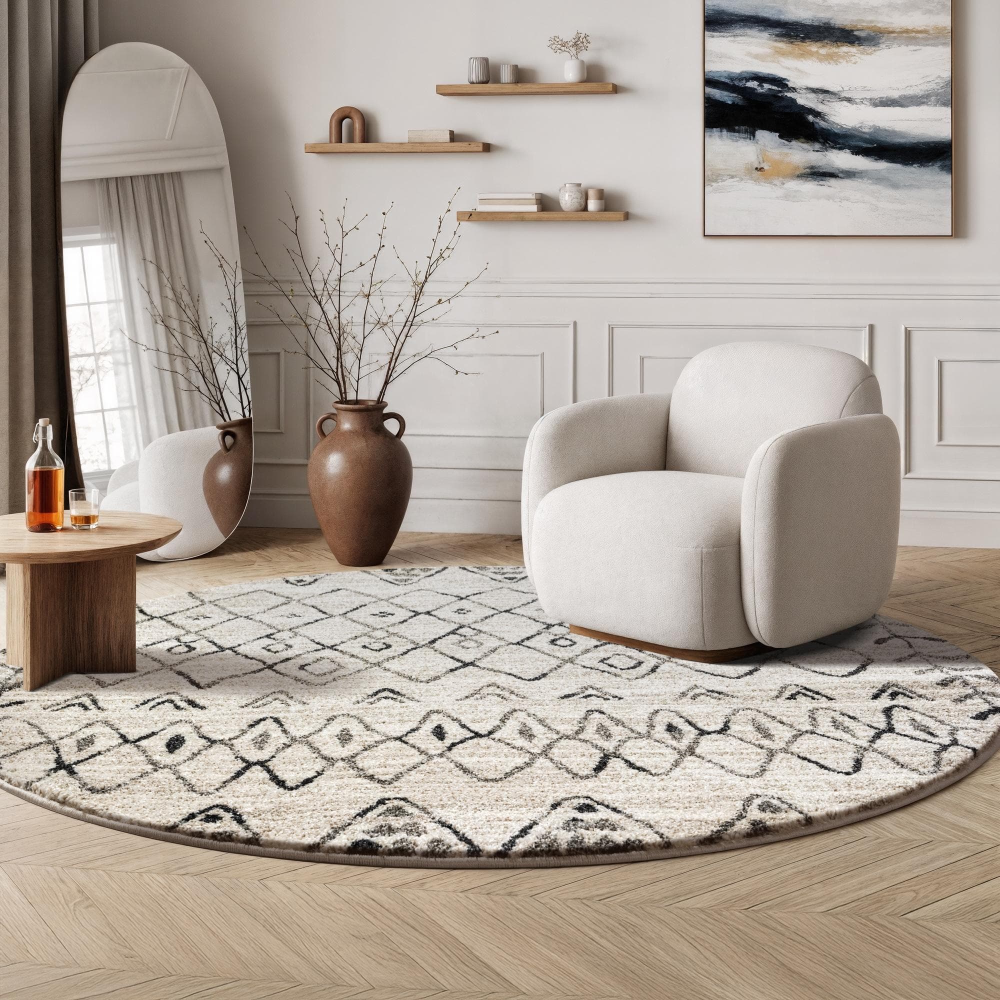 Sanat Boho 8200 Teppich Kreisförmig Kunstfaser