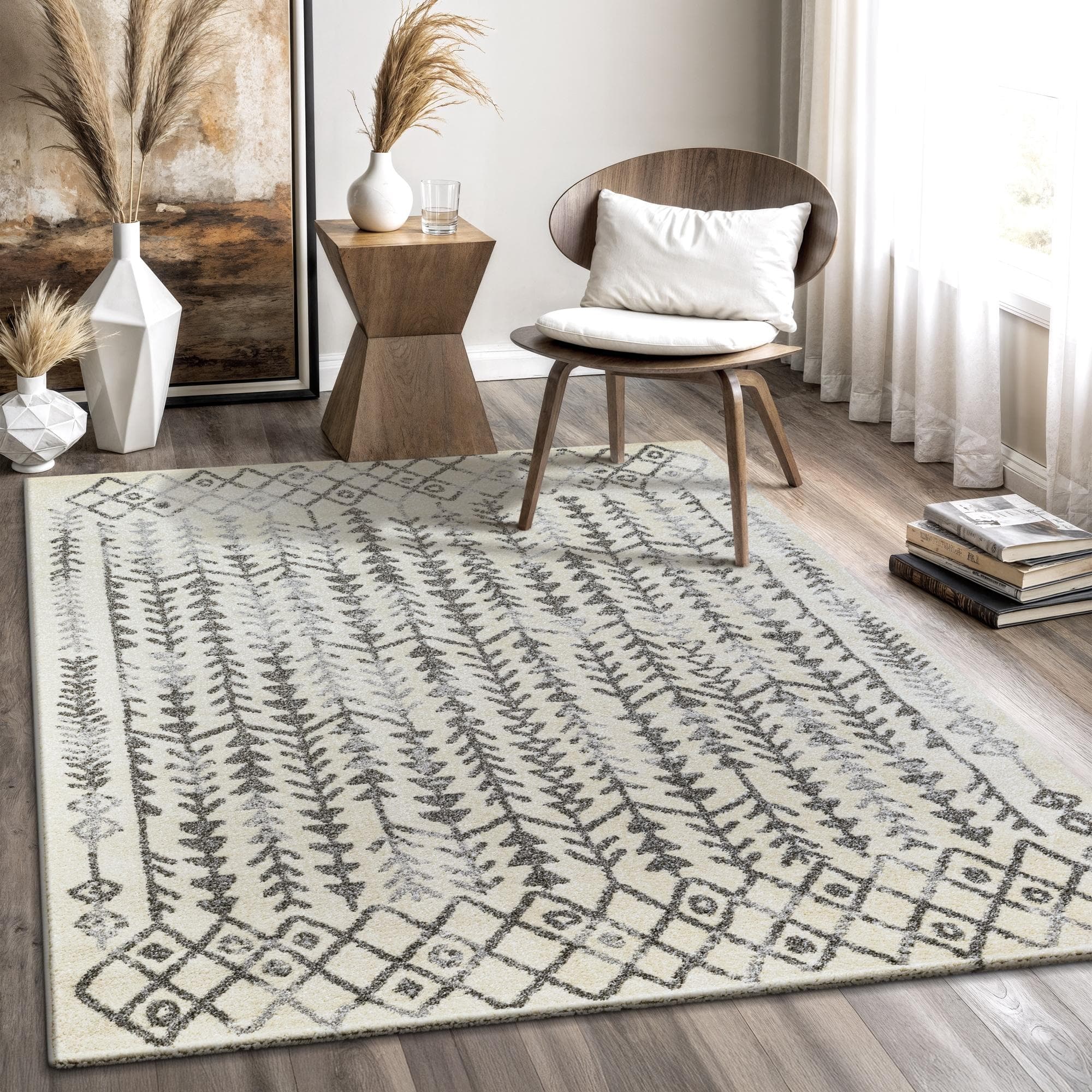 Boho-Scandic Teppich in Creme, Kunstfaser, 120x170 cm