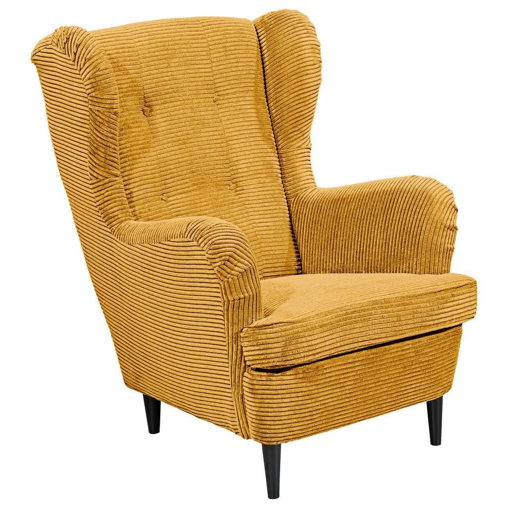 Carryhome Ohrensessel Gelb mit Cord-Bezug