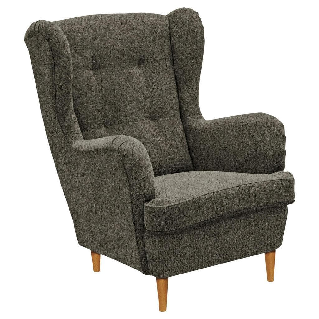 Carryhome Ohrensessel Olivgrün Eiche Wotan Textil Buche Massiv