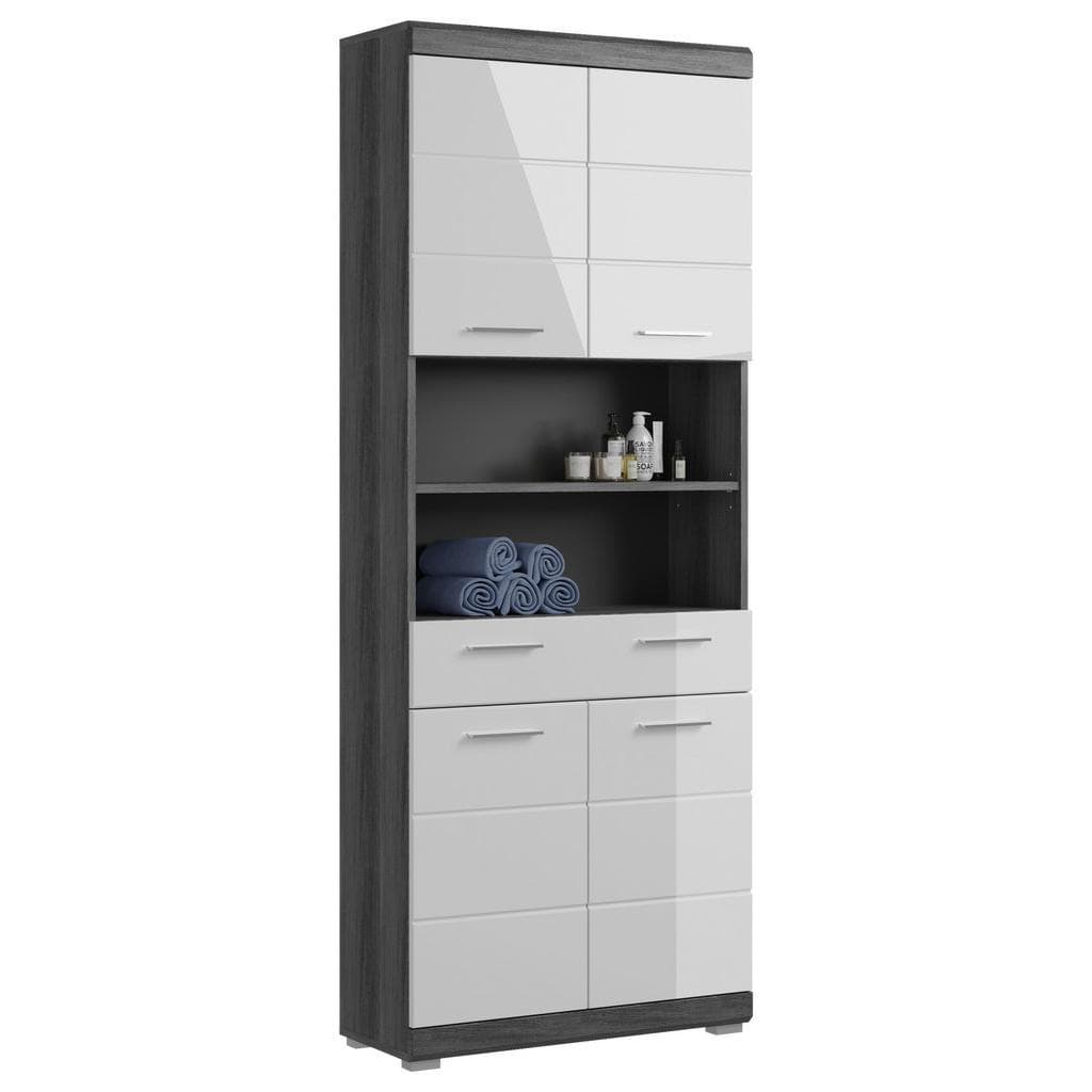 xonox.home Scout Hochschrank Bad - Hochglänzend Weiß & Rauchsilber