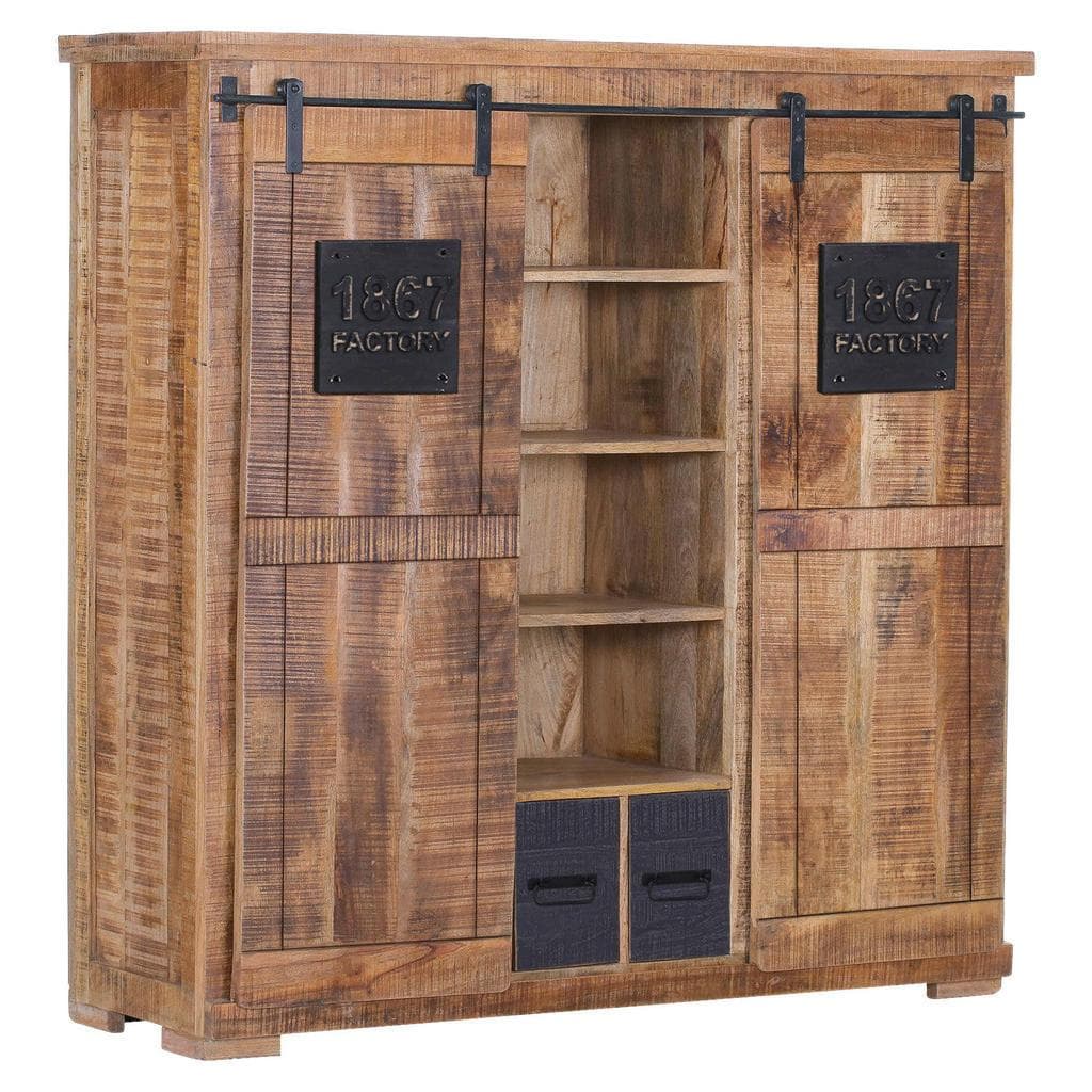 Landscape Highboard Natur Schwarz Mangoholz Massiv 11 Fächer 2 Schubladen