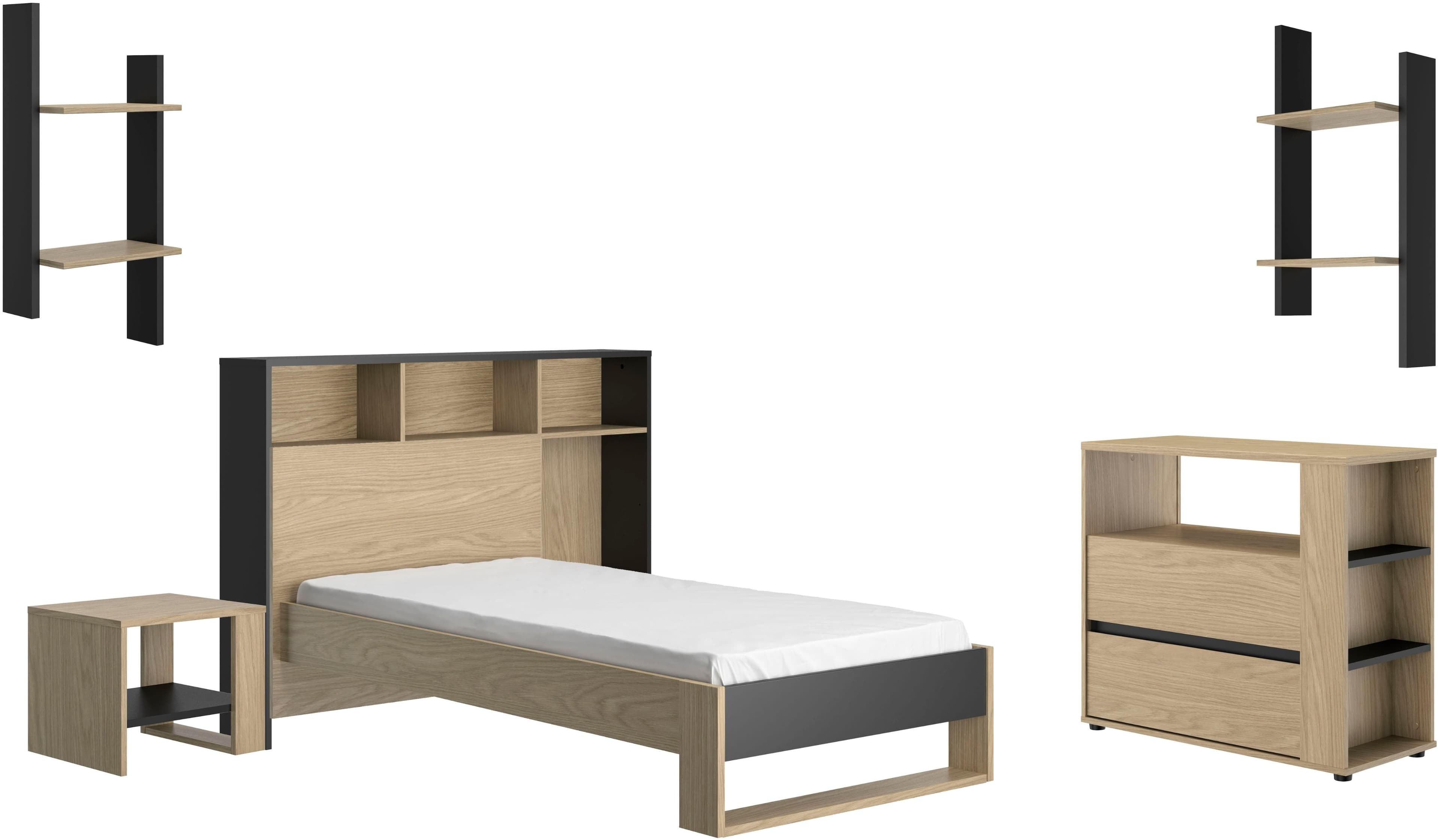 Schlafzimmer-Set GAMI "Nael SET N3" Eiche Rockwood Nachbildung Uni Schwarz