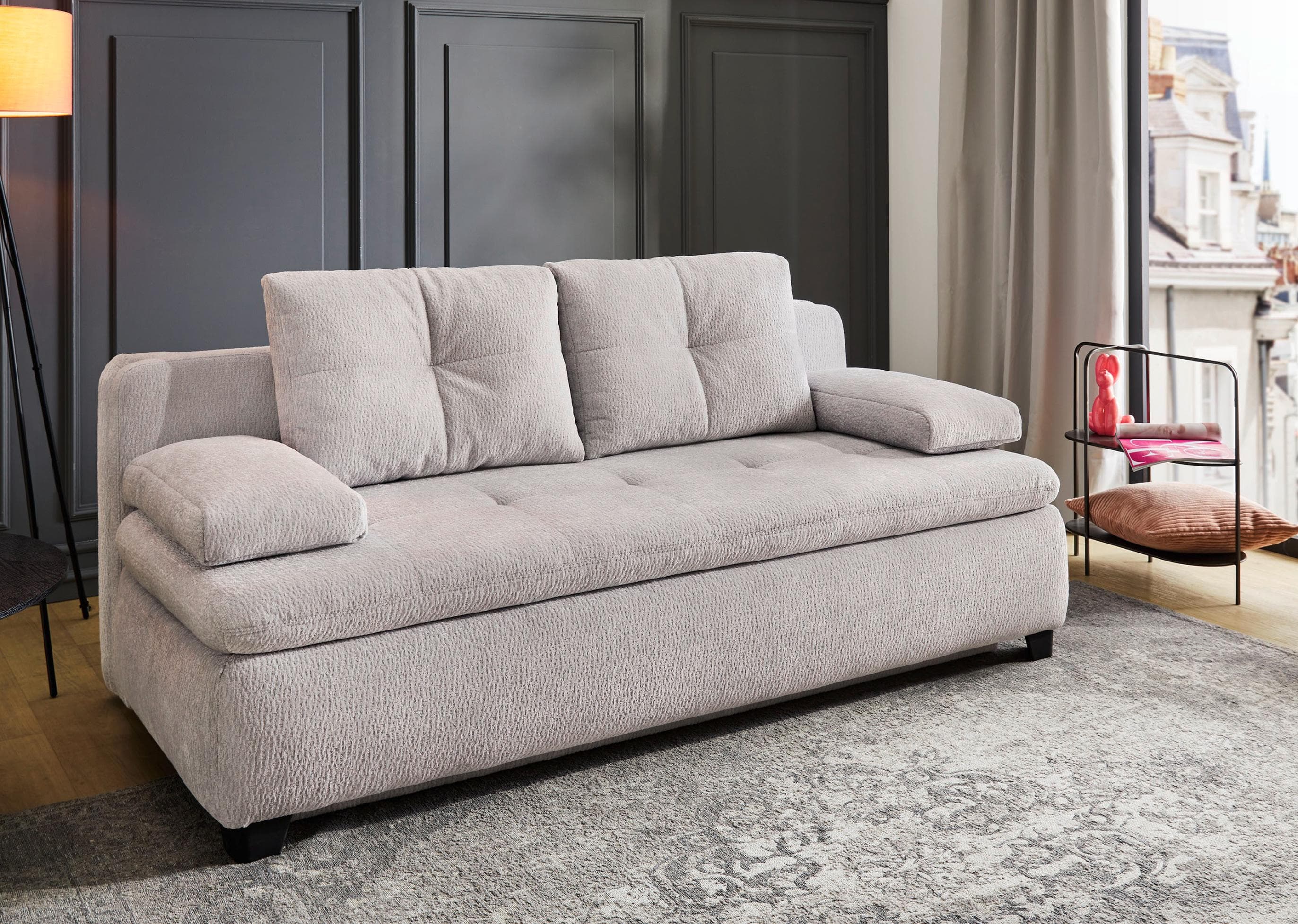 Schlafsofa mit Bettkasten - Hellgrau