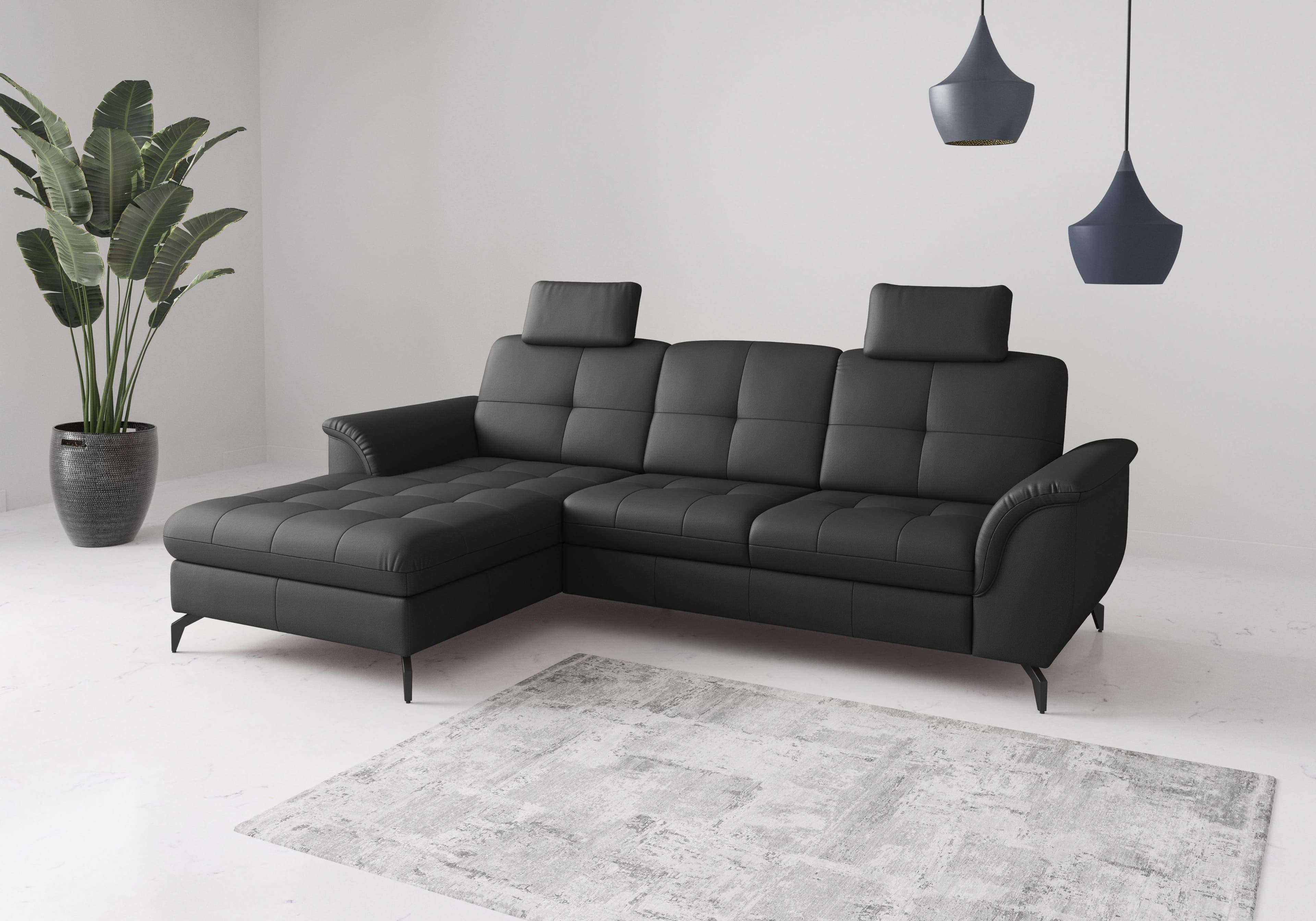 Ecksofa Zora Schwarz mit Recamiere